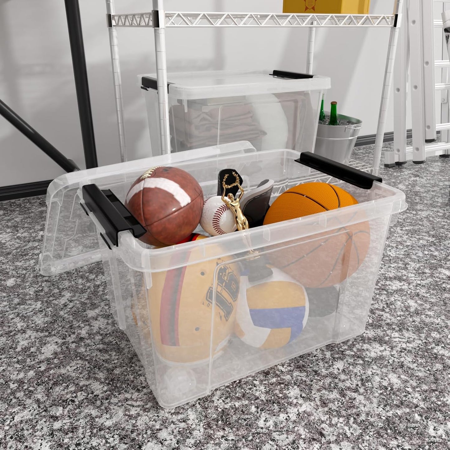 4-Pack 50 Quart Large Clear Storage Box, Plastic Storage Latch Bin