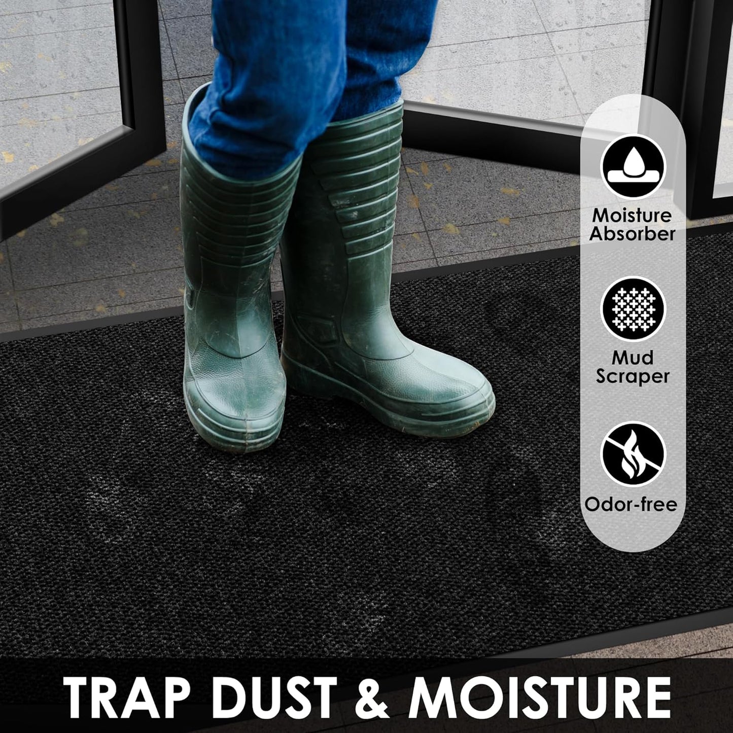 3′ x 6′ Front Door Mat Indoor Outdoor Entrance, Commercial Floor Mat Heavy Duty Dirt Trapper Entryway Doormat, Custom Size Non Slip Rubber Backing Welcome mat, Door Mat for High Traffic Area