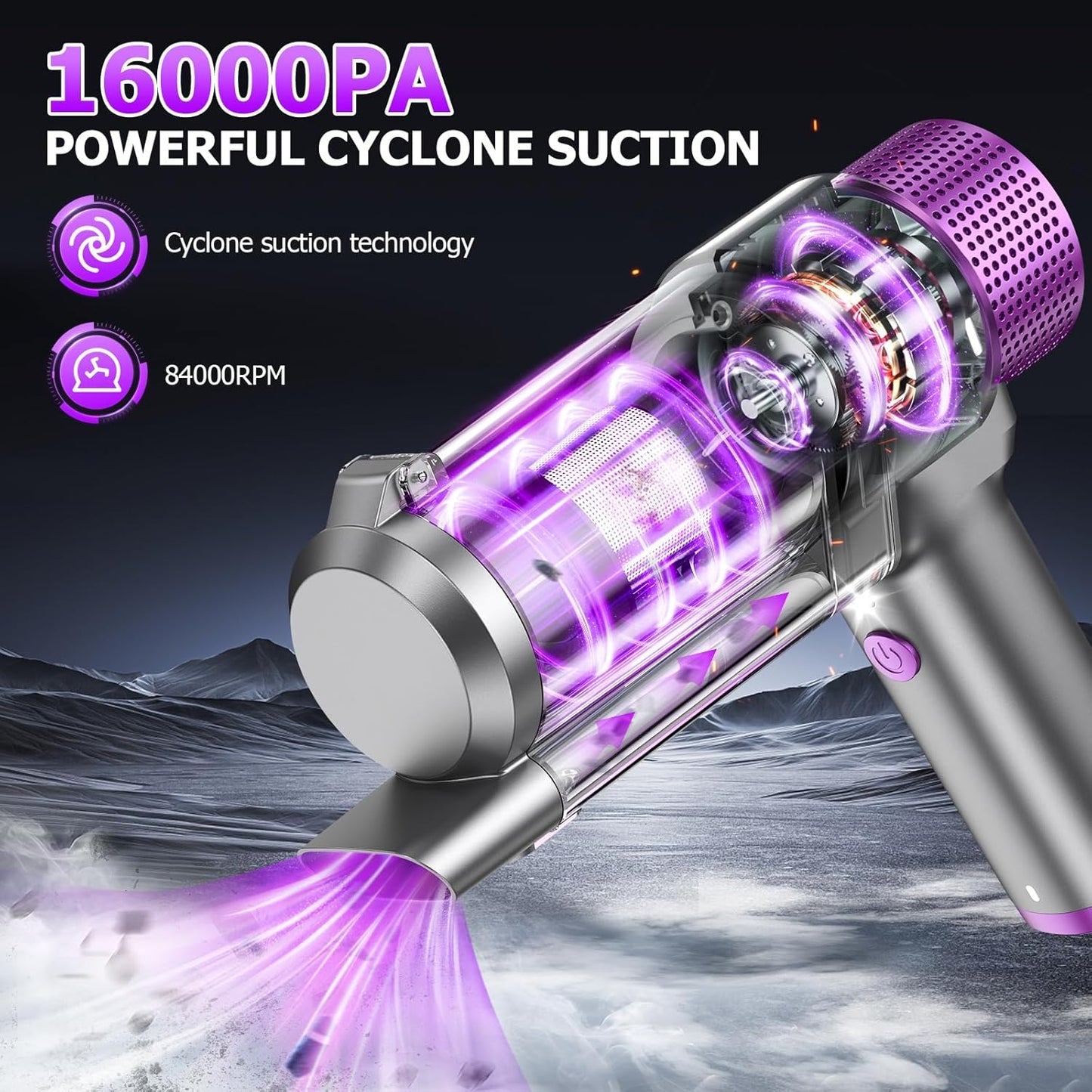 EYYA Handheld Car Vacuum Cleaner Cordless, 16000PA Powerful Hand Held Vacuum Cordless Rechargeable, 4-in-1 Portable Mini Vacuum & Air Duster with Multi-Nozzles and LED Light for Car Home Office