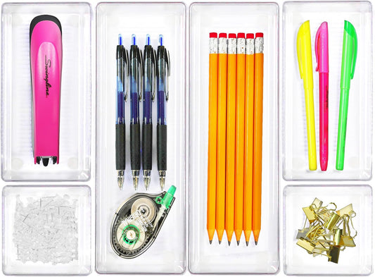 Simple Houseware Clear Drawer Organizer for Office Bin Desk Storage, Assorted Size, 6 Packs