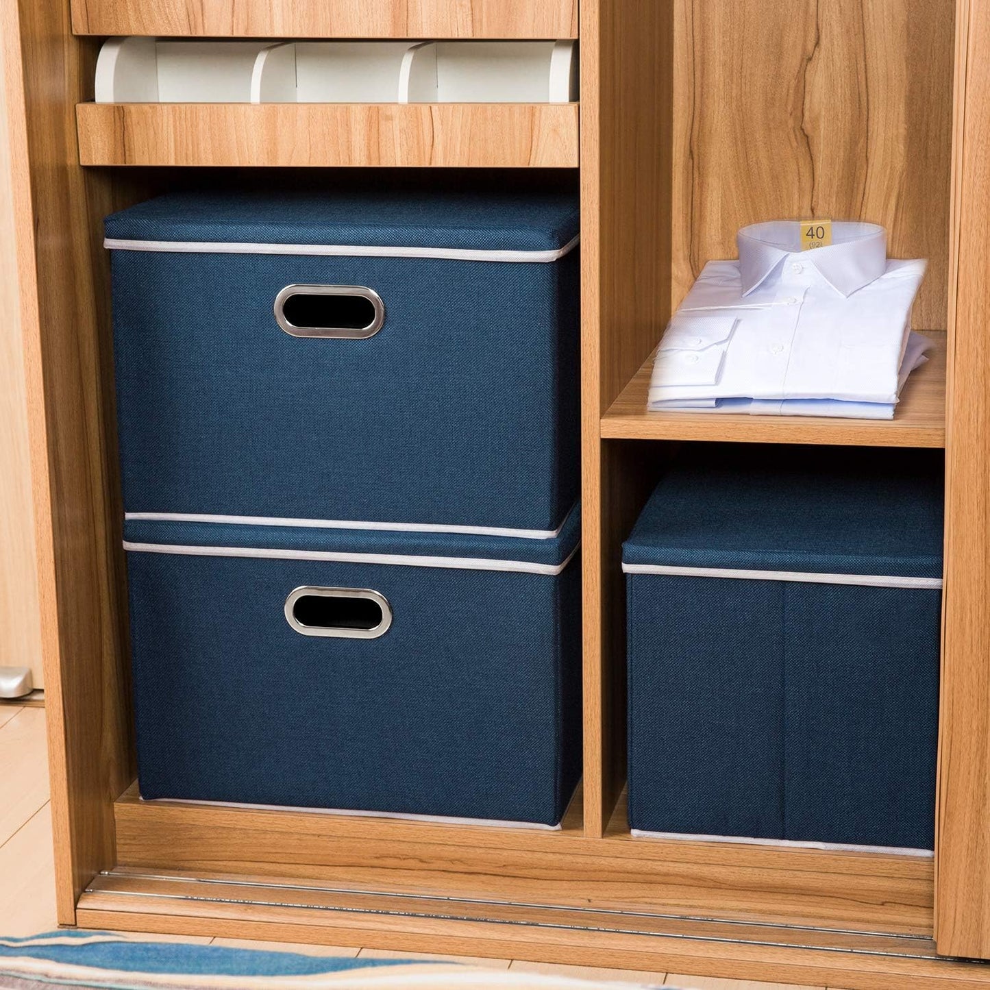 PRANDOM Extra Large Collapsible Storage Bins with Lids [3-Pack] Linen Fabric Foldable Storage Baskets Boxes Organizer Containers Cube with Cover for Bedroom Closet Office Nursery (22.8x15.75x13.8)