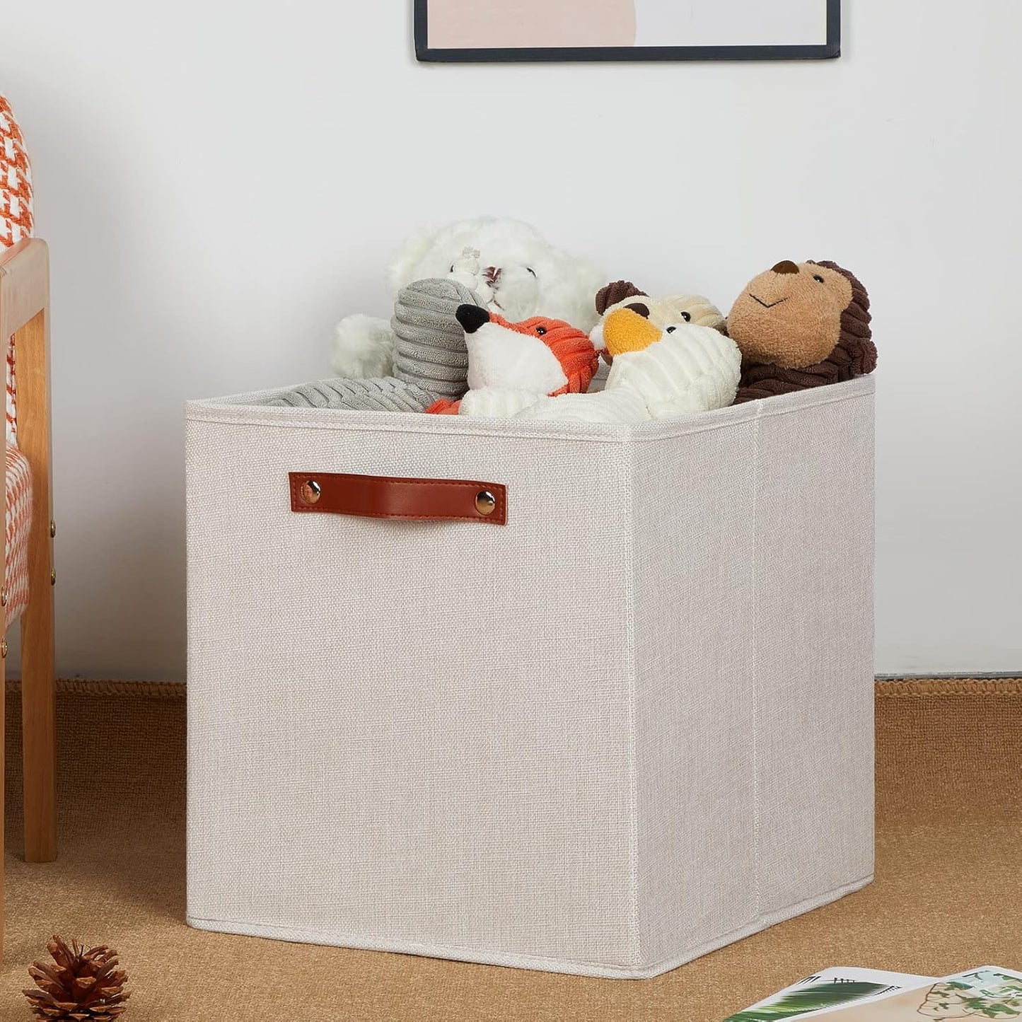 DULLEMELO Storage Baskets for Shelves Closet Storage,Sturdy Home Organization Bins for Gifts Empty,Foldable Fabric Storage Cubes Baskets for Nursery Toys Towels Clothes Storage(Beige-4 Pack)