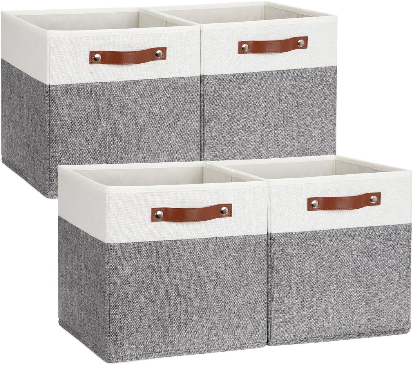 DULLEMELO Storage Cubes 12 inch, Collapsible Sturdy Cube Storage Bins With Handles for Organizing,Fabric Storage Baskets for Shelves Nursery Closet Home Organization and Storage (White&Grey-4 Pack)