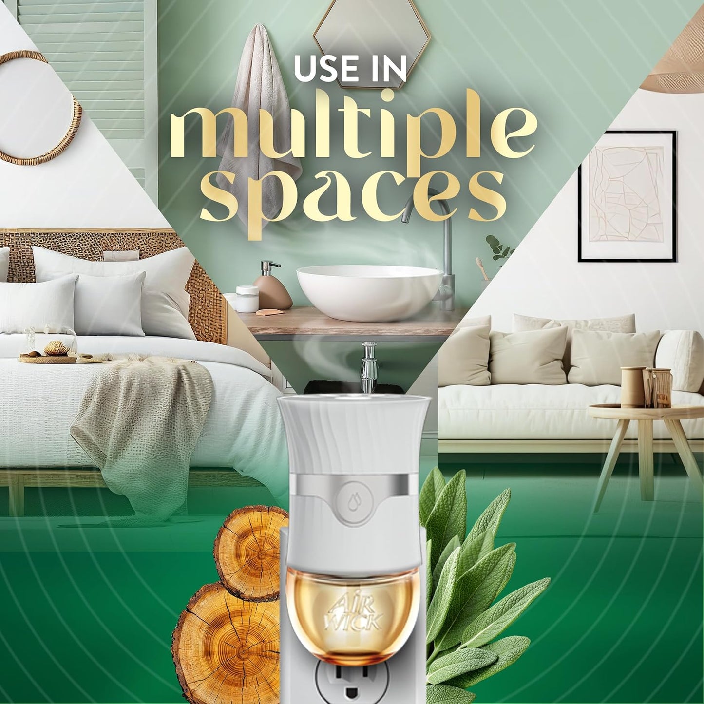 Air Wick Plug in Scented Oil Refill, 5ct, White Sage & Mahogany, Air Freshener, Essential Oils