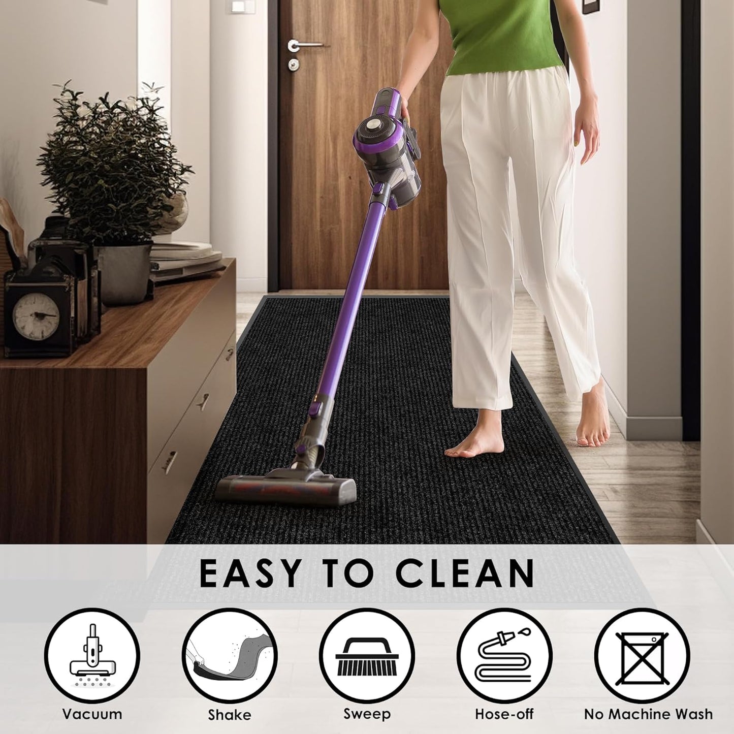 4′ x 10′ Front Door Mat Indoor Outdoor Entrance, Commercial Floor Mat Heavy Duty Dirt Trapper Entryway Doormat, Custom Size Non Slip Rubber Backing Welcome mat, Door Mat for High Traffic Area