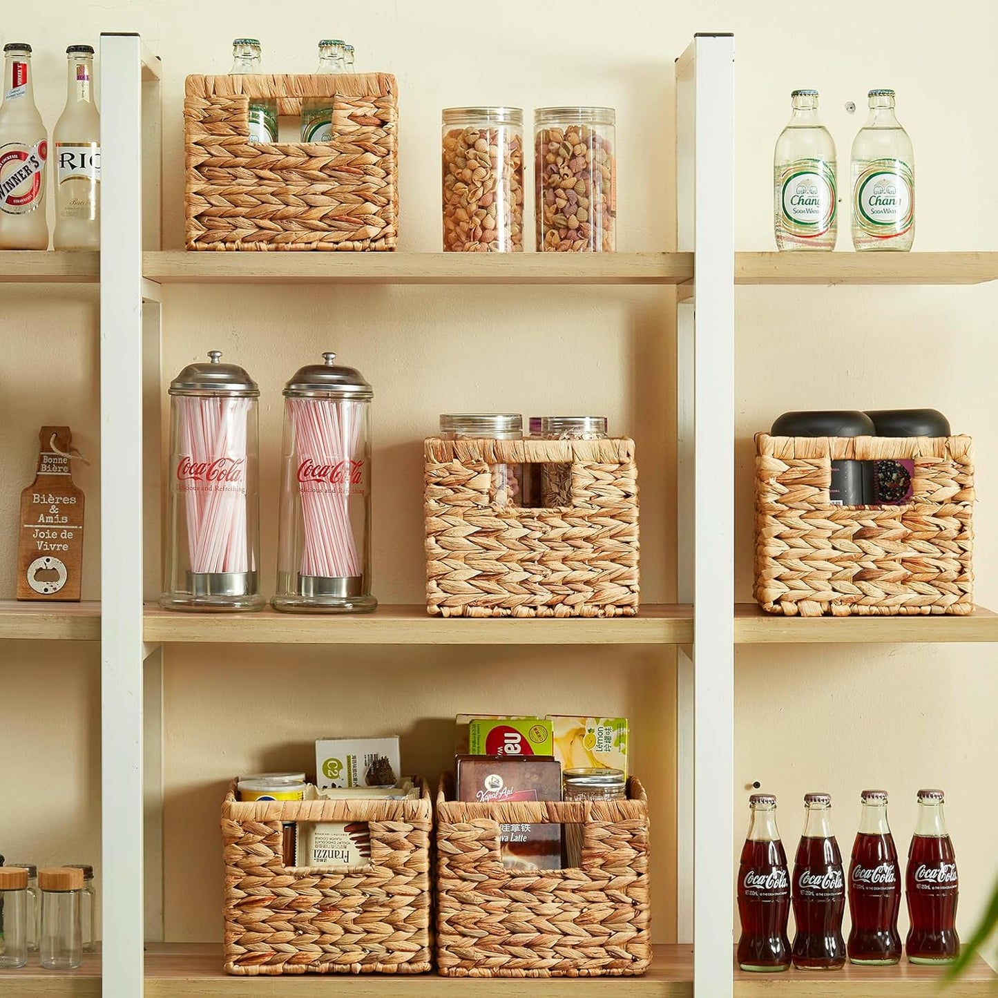 Water Hyacinth Wicker Basket, Decorative Woven Baskets with Built-in Handles, Hand-woven Storage Organizer for Organizing Pantry, Livingroom, Bedroom, Shelves, Toilet(2-PACK, Natural)