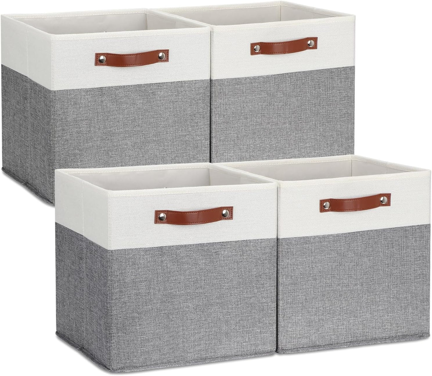 DULLEMELO Storage Cubes 13 inch, Collapsible Sturdy Cube Storage Bins With Handles for Organizing,Fabric Storage Baskets for Shelves Nursery Closet Home Organization (White&Grey-4 Pack)