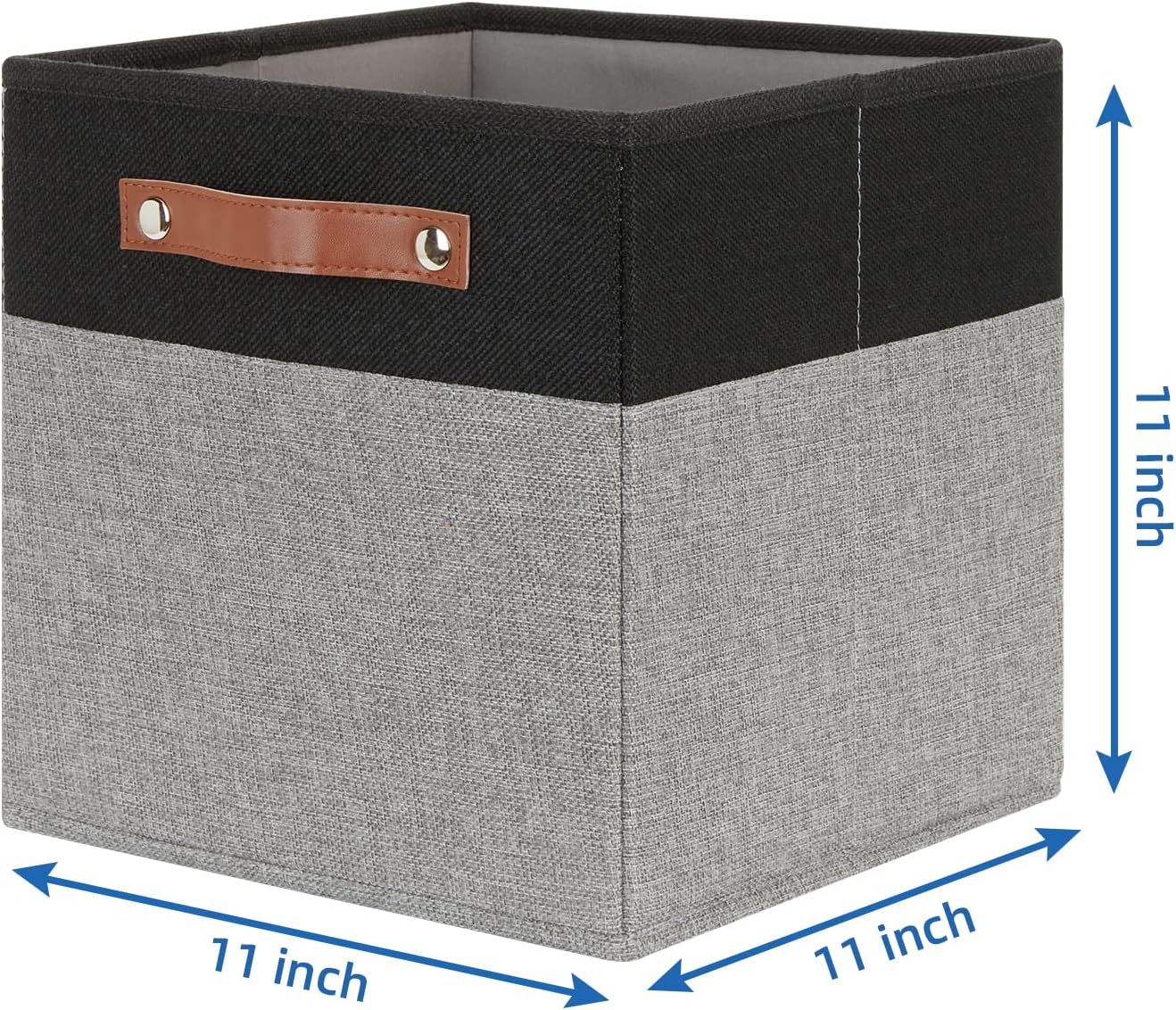 Temary 11 x 11 Cube Storage Bins Fabric Storage Cubes for Shelf, Closet, 4 Pack Cube Basket for Clothes, Storage Cube Bins with Leather Handles(Black&Grey)