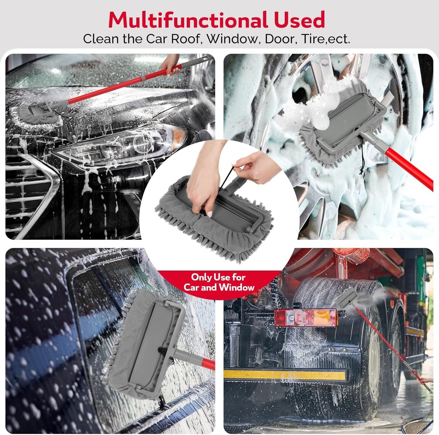 Ceiling Fan Cleaner Duster , 62.5‘’ Extendable Long Handle Ceiling Fan Blade Cleaning Tool, Reusable Chenille & Microfiber Mop Head for Dusting Ceiling Fan Baseboard Wall Floor,car wash mop