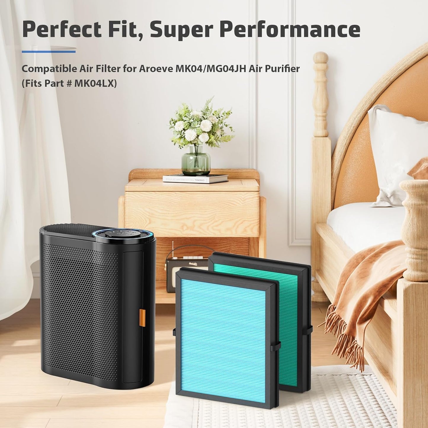 2-Pack MK04 Air Filter Replacement for Aroeve MK04/MG04JH Air Purifier - 4-in-1 H13 True HEPA Filter for Pollen Pet Dander Hair (Pet Dander Version)