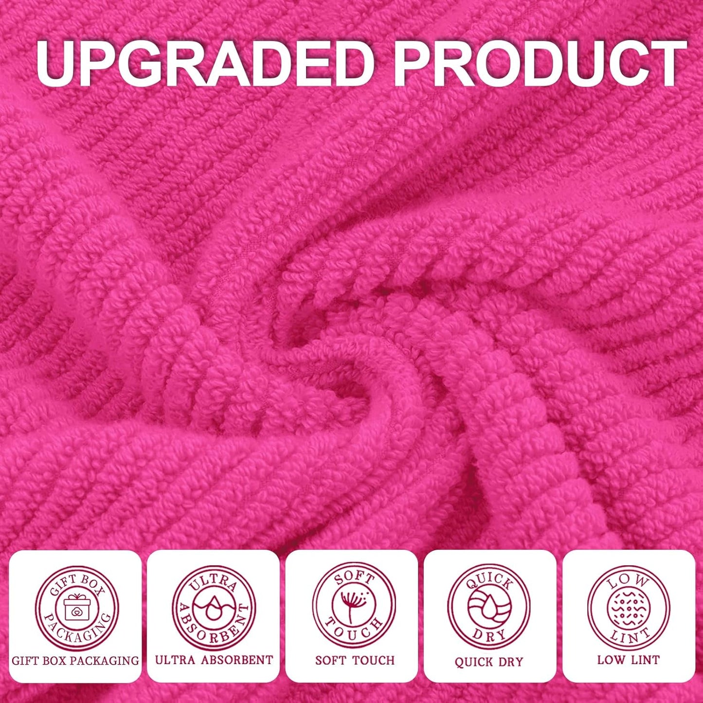 VOOVA & MOVAS Pink Washcloths (6PC, 13"x13") - 100% Cotton | Lightweight | Thick | Quick Dry | Soft | Absorbent, Luxury Towels for Face, Fluffy Wash Cloths for Bathroom, Towel Gift Set, Hot Pink