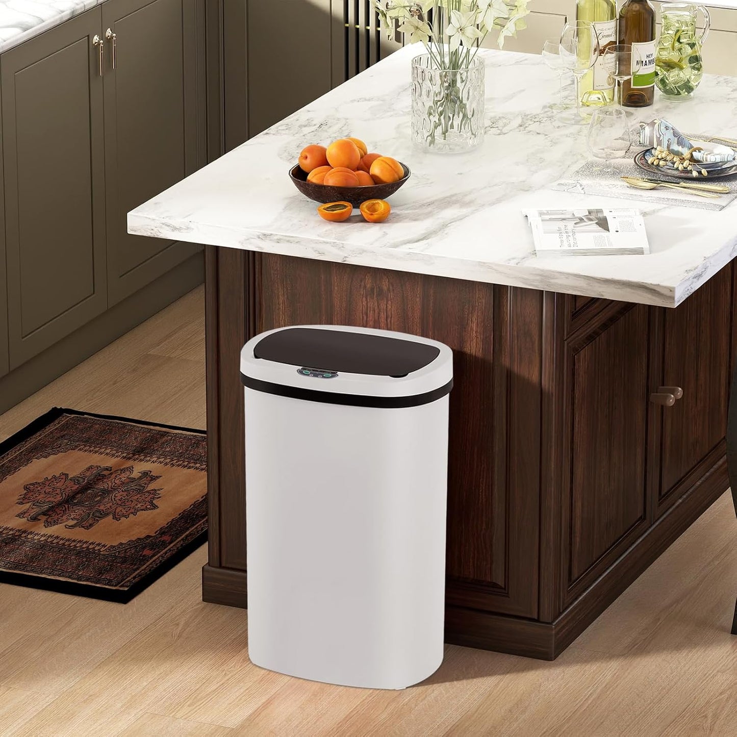 Automatic Motion Sensor Bathroom Trash Can with Lid, 13 Gallon Touchless Trash Bin, Smart Dog Proof Garbage Can, Touch Free Waste Basket for Toilet, Office, Bedroom,White,2