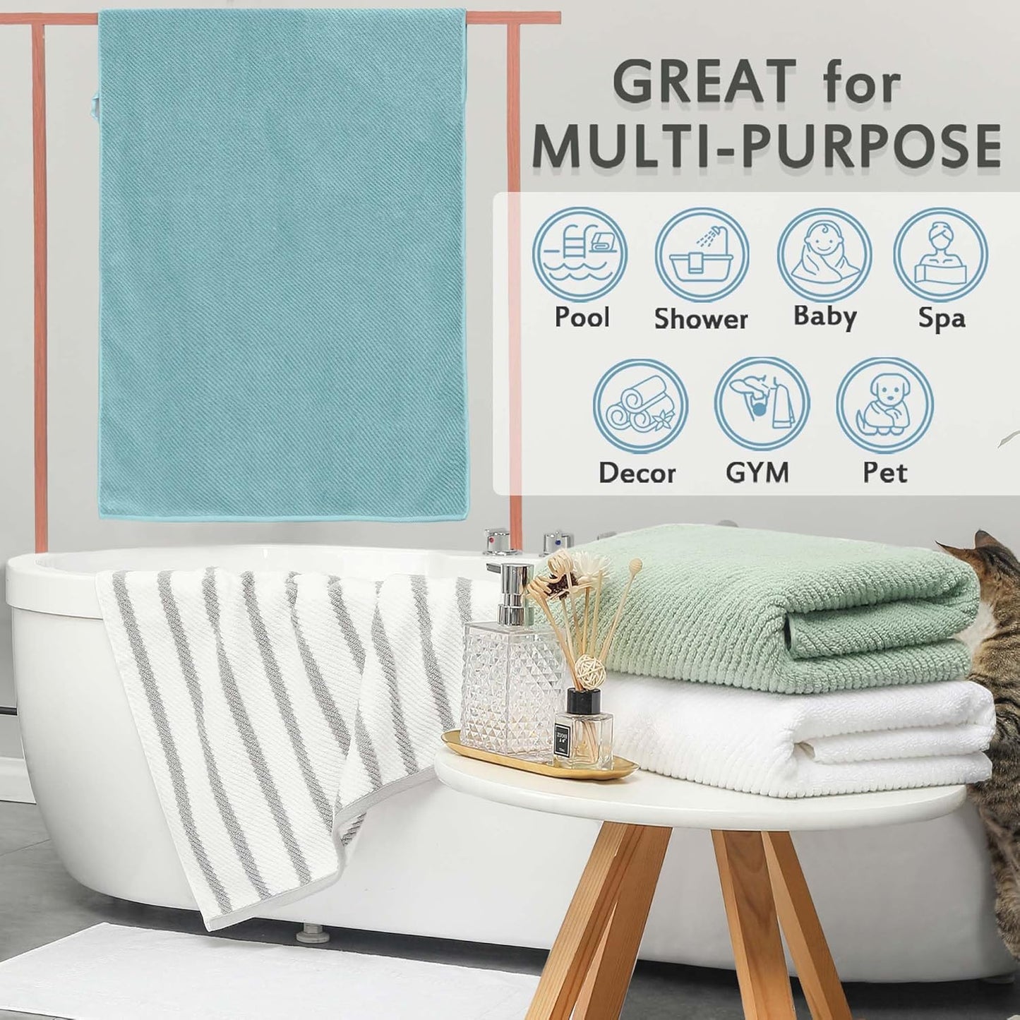 VOOVA & MOVAS Purple Bath Towels Set of 4, Large 30" x 56" - 100% Cotton | Quick Dry | Light Weight | Thick | Soft | Absorbent, Quick Dry Towels for Showering, Luxury Towel Gift Set, Lilac