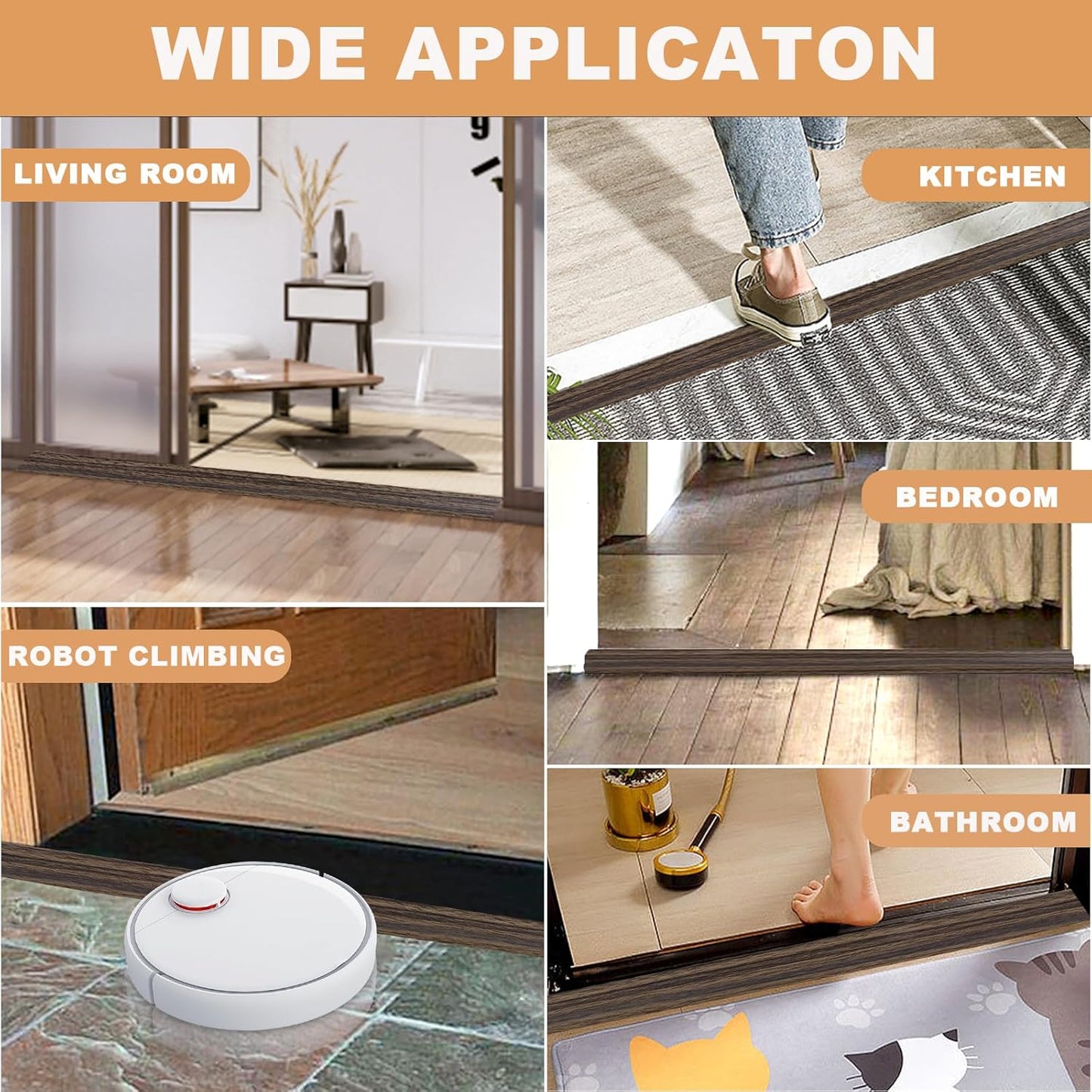 Vinyl Door Threshold Flooring Transition Strip Self Adhesive Carpet Edging Strip for Laminate Doorway Edge Threshold from 2/5" to 3/5" (Grayish Brown Wood Grain, 10 Ft)