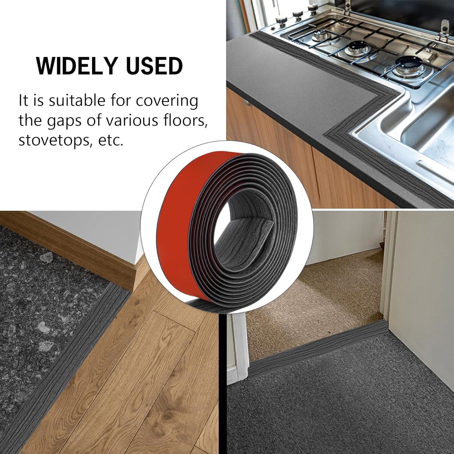 5Ft Floor Transition Strip Self Adhesive Vinyl Cover Floor Strip Flat Divider Transition Strip Wood Grain Design for Laminate Floor Gaps and Doorway Transitions (5Ft x 2 Inch, Gray)