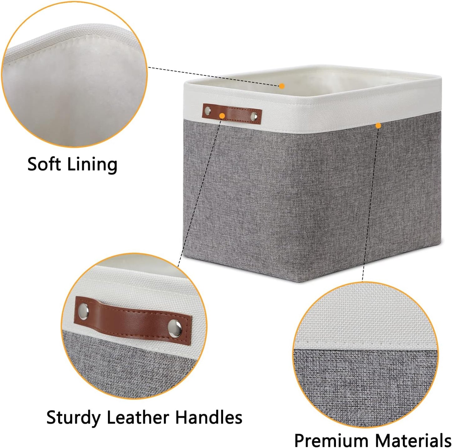 DULLEMELO Storage Baskets Large 16"x12"x12" Rectangular Storage Bins Baskets for Organizing [2 Pack] Fabric Collapsible Storage Organizer for Home,Office,Closet,Clothes,Toys (White&Grey)