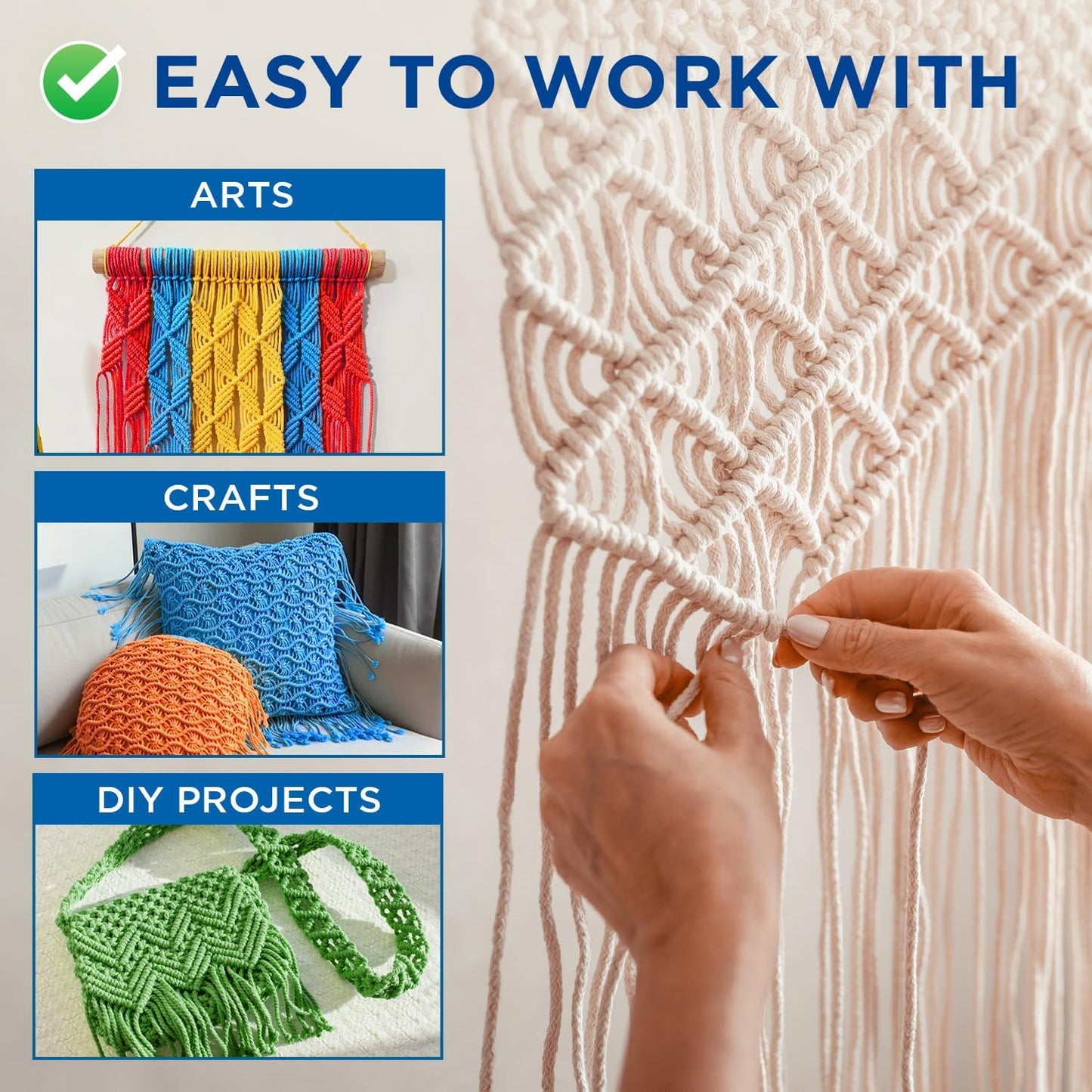 TECEUM Cotton Rope 3/16” (5 mm) – 50 FT – Strong All-Purpose Braided Rope – Natural Cotton – for Crafting, Сamping, Clothes Line, DIY, Indoor & Outdoor Use – Navy Blue