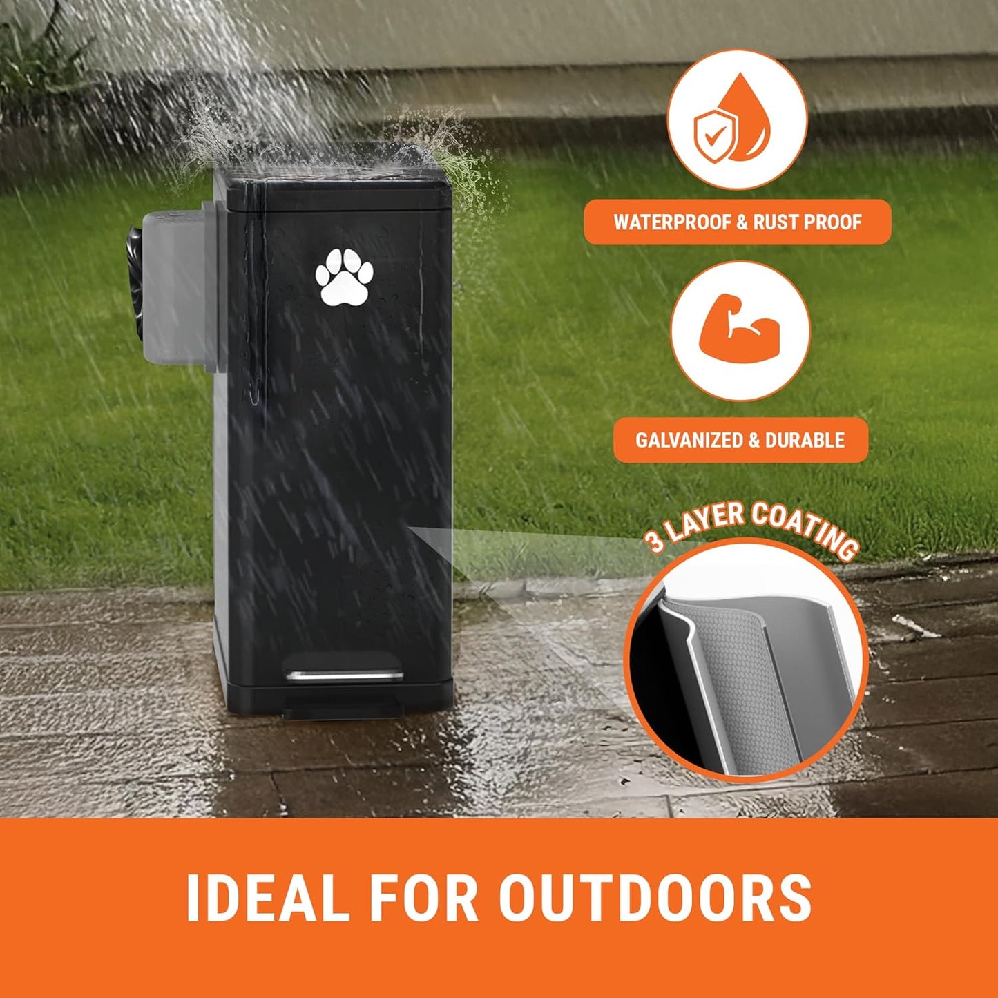 Pupzle Dog Poop Trash Can Outside, 3.2 Gal Metal Dog Waste Trash Can with Lid Outdoor, Waste Container with Pedal Garbage Poop Bin, Poo Bucket Outdoor with Lid for Backyard Odor Control