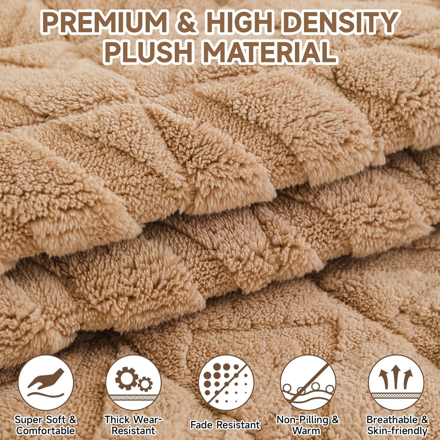 OTOB Plush Couch Cover for Dogs Washable, Non Slip Fuzzy Soft Armrest Backrest Sofa Slipcovers Geometric Jacquard Pet Friendly Couch Covers Protector All Season, 1 Piece (Coffee, 27.6"x27.6")