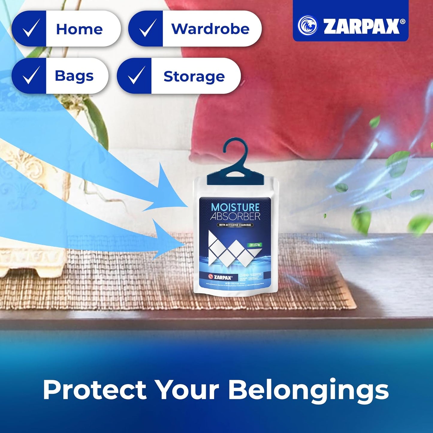 Moisture Absorber Sachets Activated Charcoal 7.5 oz/212g - Remove Excess Moisture In Air & Odor - Desiccant Dehumidifier for Closet, Drawer, Storage - Dampness & Humidity Control - Set of 20