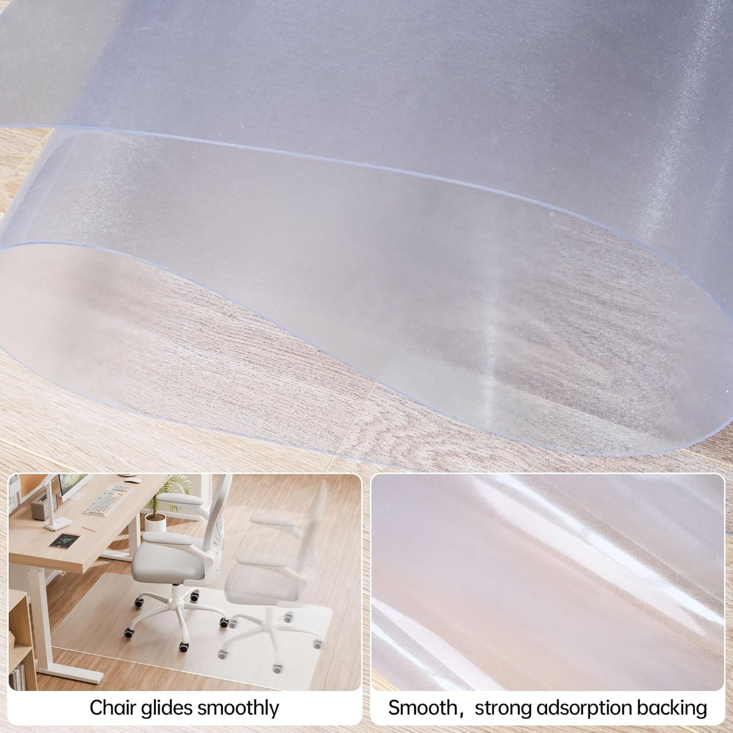 Crystal Clear Chair Mat for Hardwood Floor, 48” x 36” Office Chair Mat for Hard Floors, 1/8” Thick Office Mat for Rolling Chairs
