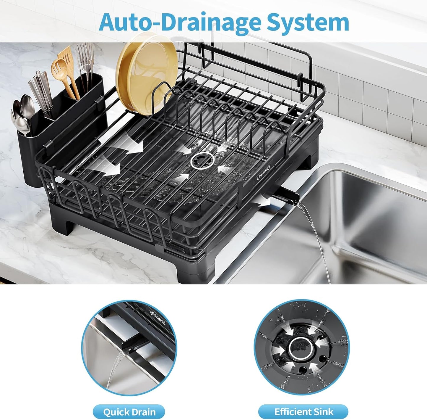 Extendable Dish Drying Rack, 2 in 1 Multifunction Dish Rack for Kitchen Counter, Expandable Dish Drainer Over Sink, Large Plate Strainer with Drainboard & Cups Holder