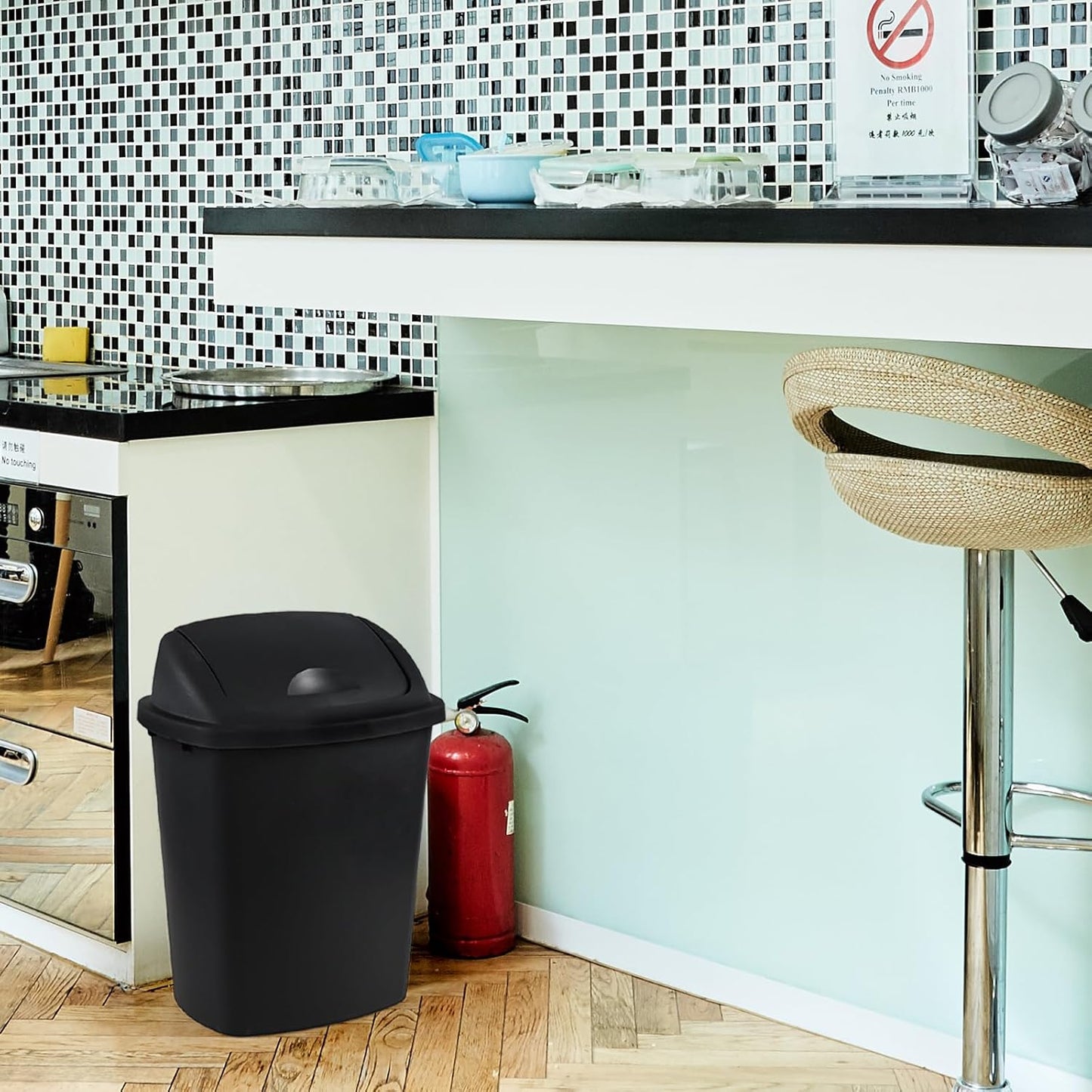 4-Pack 6 Gollons Garbage Bin with Lid, Black Swing Top Trash Can