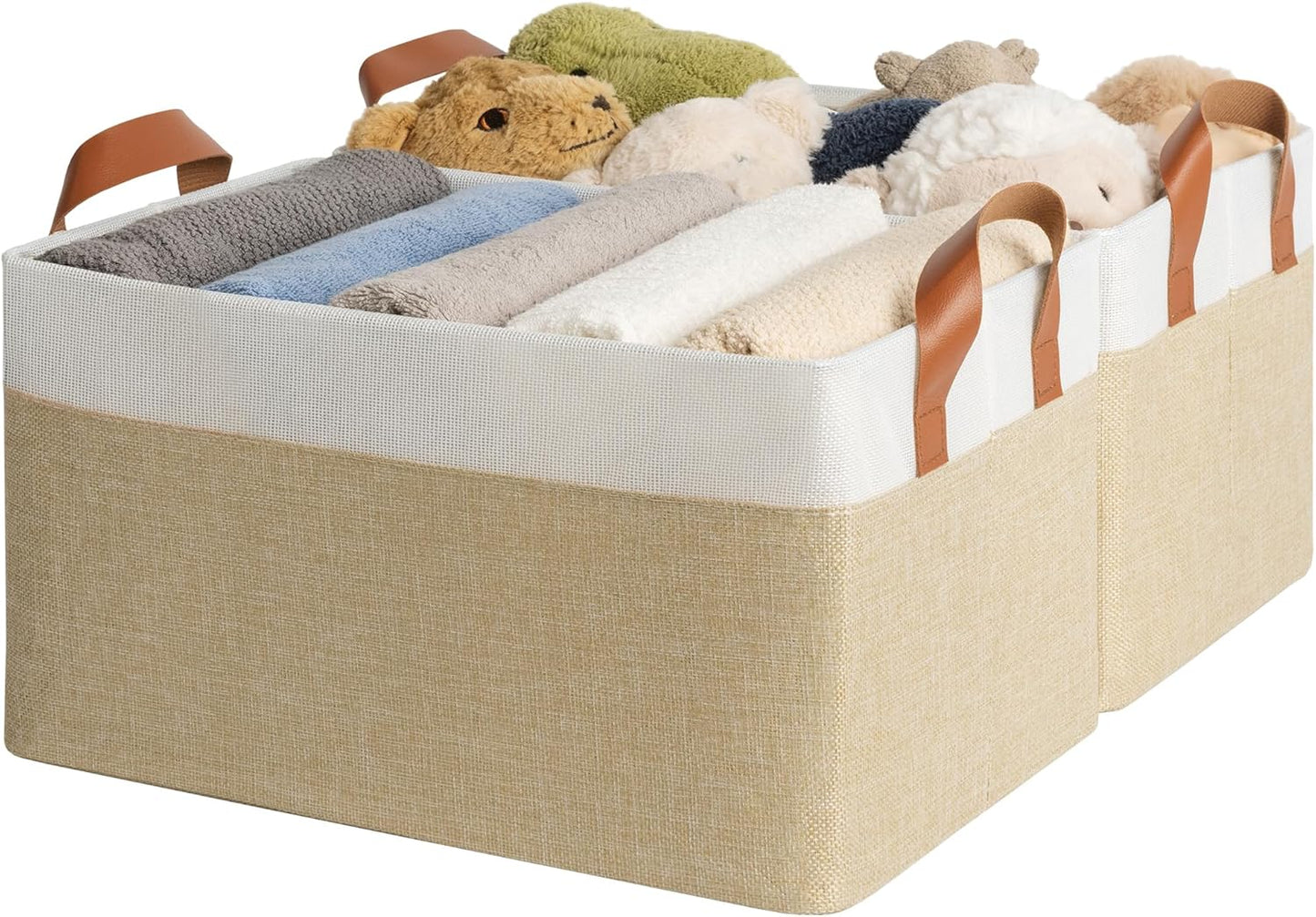 GRANNY SAYS Storage Baskets for Shelves, Closet Organizer Bins, Clothes Storage Bins with Metal Frame, Large Baskets for Organizing and Storage, Collapsible, Khaki, 2-Pack