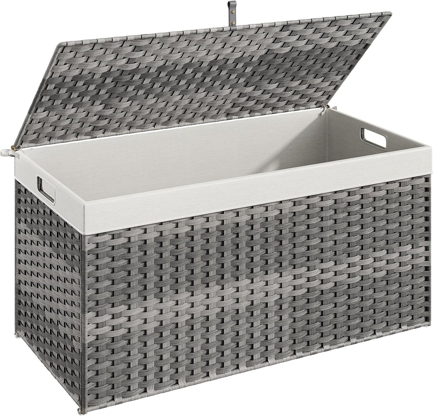 HOOBRO Storage Basket with Lid, 52.8 Gallon (200L) Wicker Basket, Handwoven Blanket Storage Basket with Handles, Metal Frame and Soft Lining, Foldable for Bedroom, Laundry Room, Gray GY220CW01