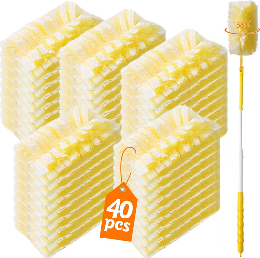 40 Count 360° Heavy Duty Duster Refills Compatible with Swiffer,Large Size-Extra Thick Disposable Electrostatic Feather Duster Refill with 1 Retractable Handle(35-inch Length Fully expanded)
