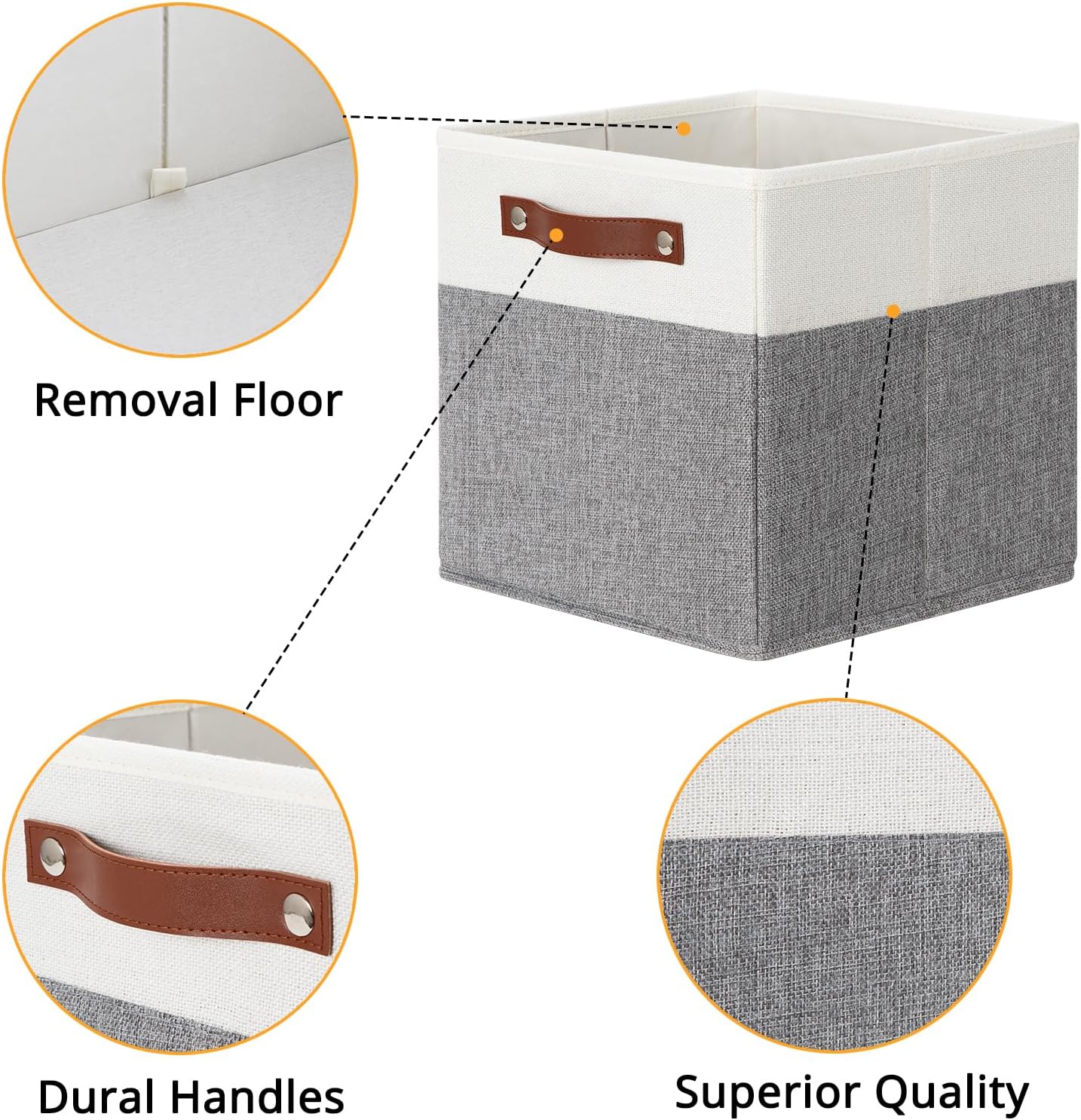 DULLEMELO 11x11 Storage Cubes, Collapsible Sturdy Cube Storage Bins With Handles for Organizing,Fabric Storage Cubes Baskets for Shelves Nursery Closet Home Organization and Storage (White&Grey)