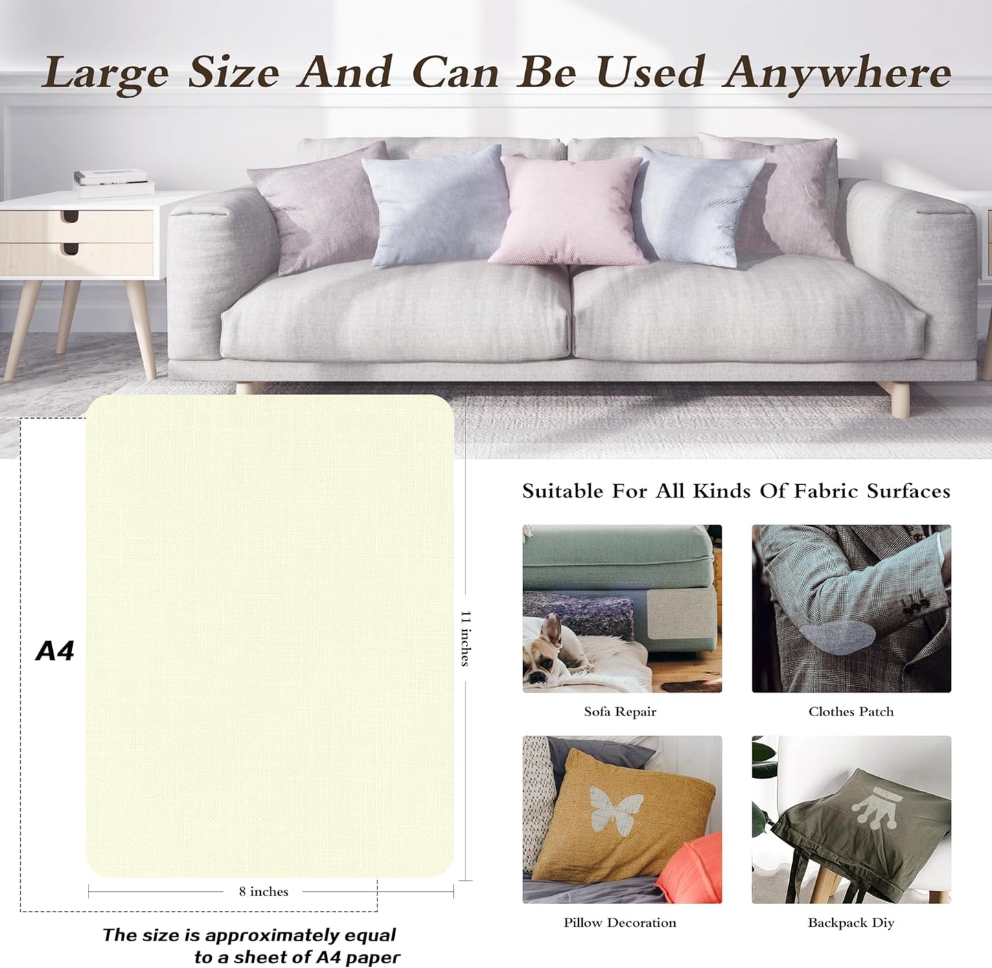 KING MOUNTAIN Fine Linen Fabric Patches, Self-Adhesive, 8x11 inch, 2 PCS, Multi Color, For Linen Sofa and Clothes Repair