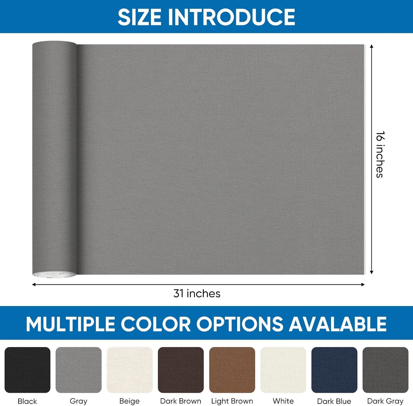 Oversized Canvas Patch 16 "x31, Self-Adhesive Waterproof Canvas Patch Set for Repairing Tents, Couch, Boat Covers, Camping Chairs, Awnings, Car Seats.（Gray）