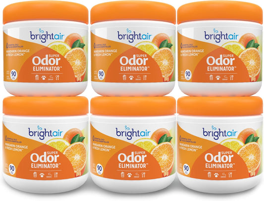 Bright Air 14 oz. Super Odor Eliminator, For Medium-Size Spaces, Mandarin Orange and Fresh Lemon Scent, Case of 6, Air Freshener, Natural Essential Oils, Lasts Up to 90 Days Each