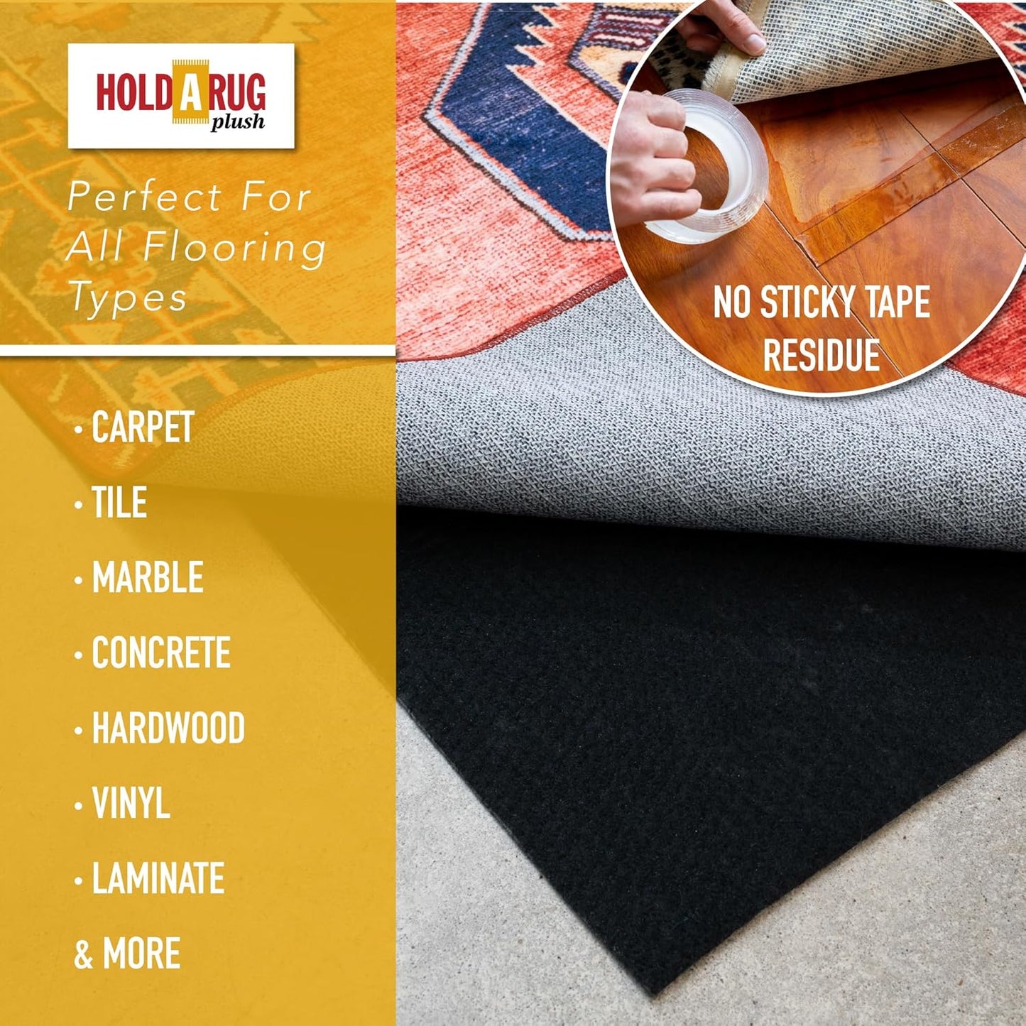 Hold-a-Rug Plush 5' x 7' Nonskid, Nonslip Rug Pad, Reversible Gripper, ¼ Thick, Safe for All Floors and Carpet, Keep Area Rugs Secure