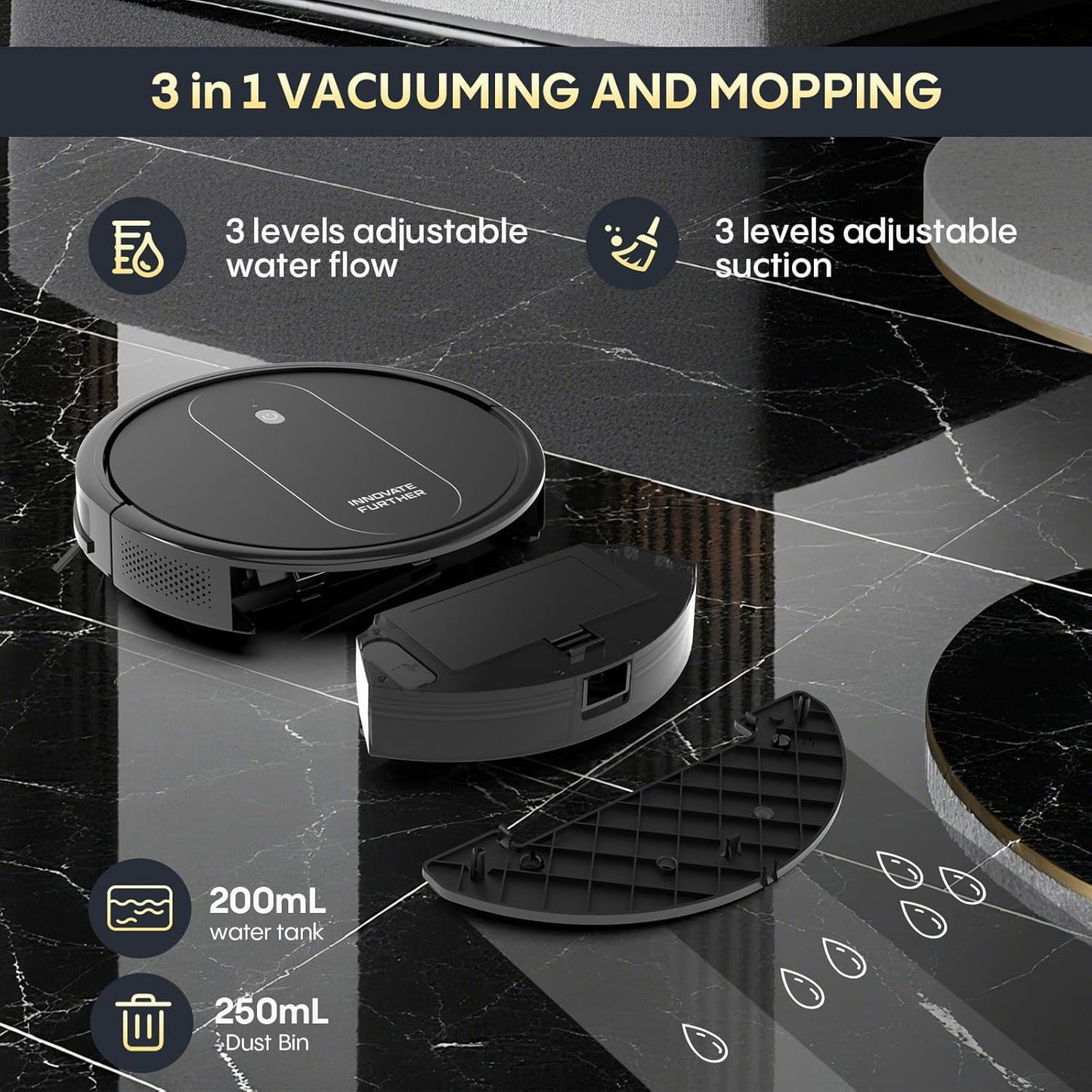 3-in-1 Robot Vacuum 4000Pa Strong Suction Robot Vacuum Cleaner & Smart Navigation & Alexa/APP Control & Auto Recharge & Central Brush, Vacuum Robot and Mop for Pet Hair (Classic Black)