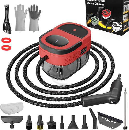 Handheld Steam Cleaner, 2500W High Pressure Steamer for Cleaning, Portable Steam Cleaner with 1.6L Water Tank, 3 Levels Adjustable Handle, Steam Cleaner for Home, Car, Furniture, Bed Bugs (Red)