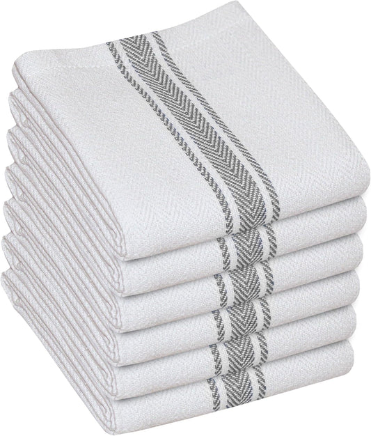 WHITEWRAP Kitchen Dish Towels for Kitchen, Highly Absorbent for Drying and Cleaning, Durable and Soft Tea Towels – 6 Pack, 100% Ring Spun Cotton 15 x 25 Inches – Grey