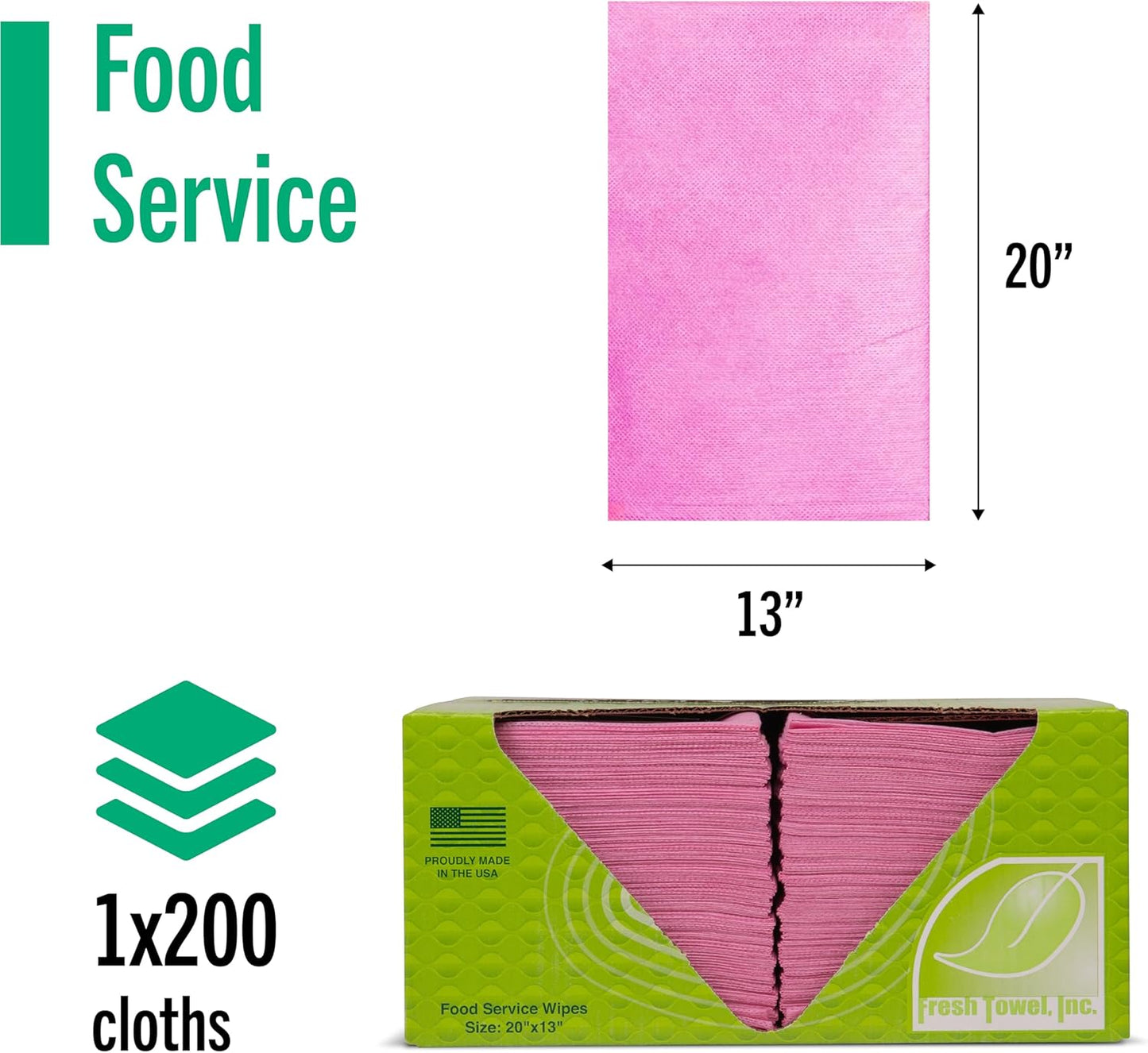 Fresh Towel Foodservice Reusable Paper Towels - 1/4 Fold, 13 x 20 inches - (1 Case of 200) All Purpose Cleaning Towels (Pink Solid)