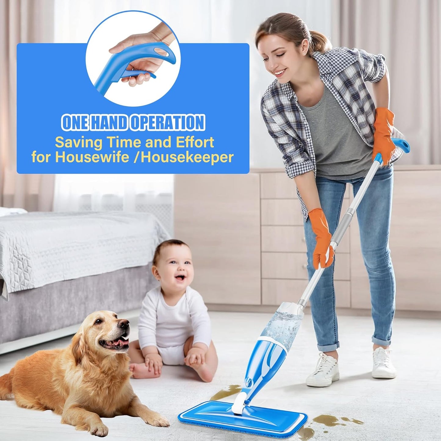 Spray Mop for Hardwood Floors Cleaning: Microfiber Wet Dry Floor Mops with 4 Washable Pads for Swiffer PowerMop - Flat Mop with Sprayer for Kitchen Tile Wood Laminate Vinyl