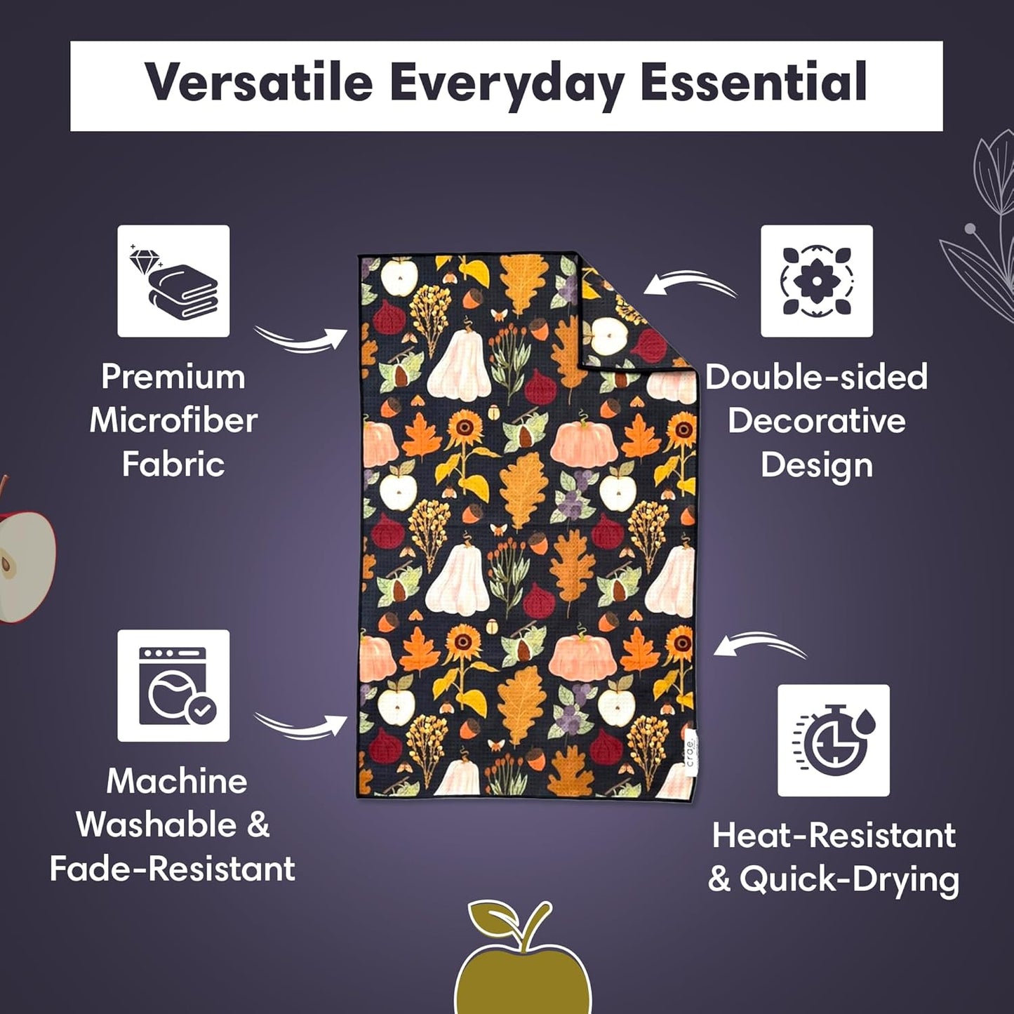 Microfiber Hand Towel & Washcloth Set of 2 - Double-Sided, Waffle Weave, Super Absorbent, Lint-Free, Fast Drying - Jonny & Gather Pattern for Bathroom, Kitchen, Car, and Window Cleaning