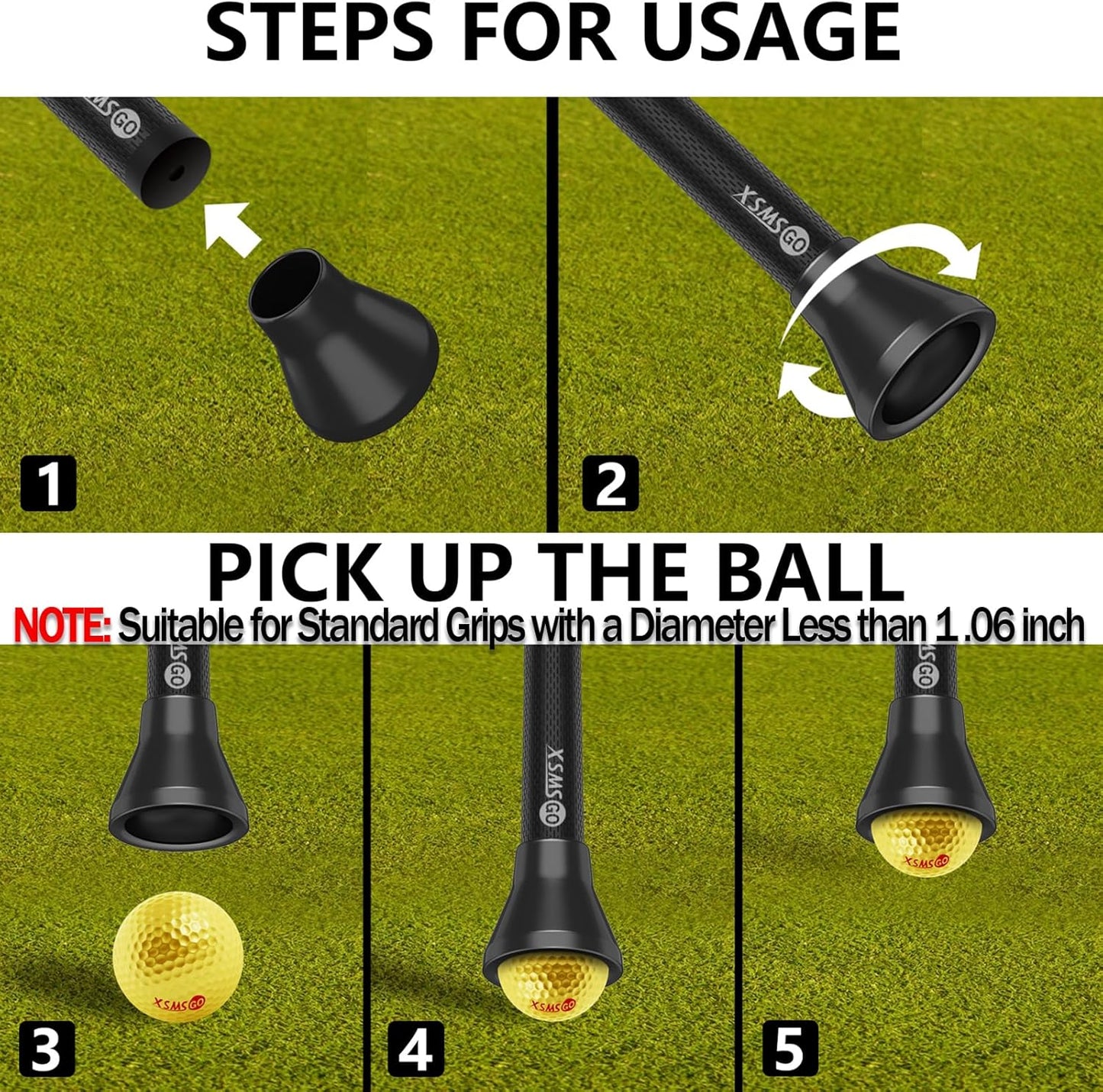 4pcs Golf Ball Retriever,Quick-Install Golf Ball Picker Upper Tool,Durable Golf Ball Grabber for Putter and Swing Handle Golf Accessories (Suction Cup)