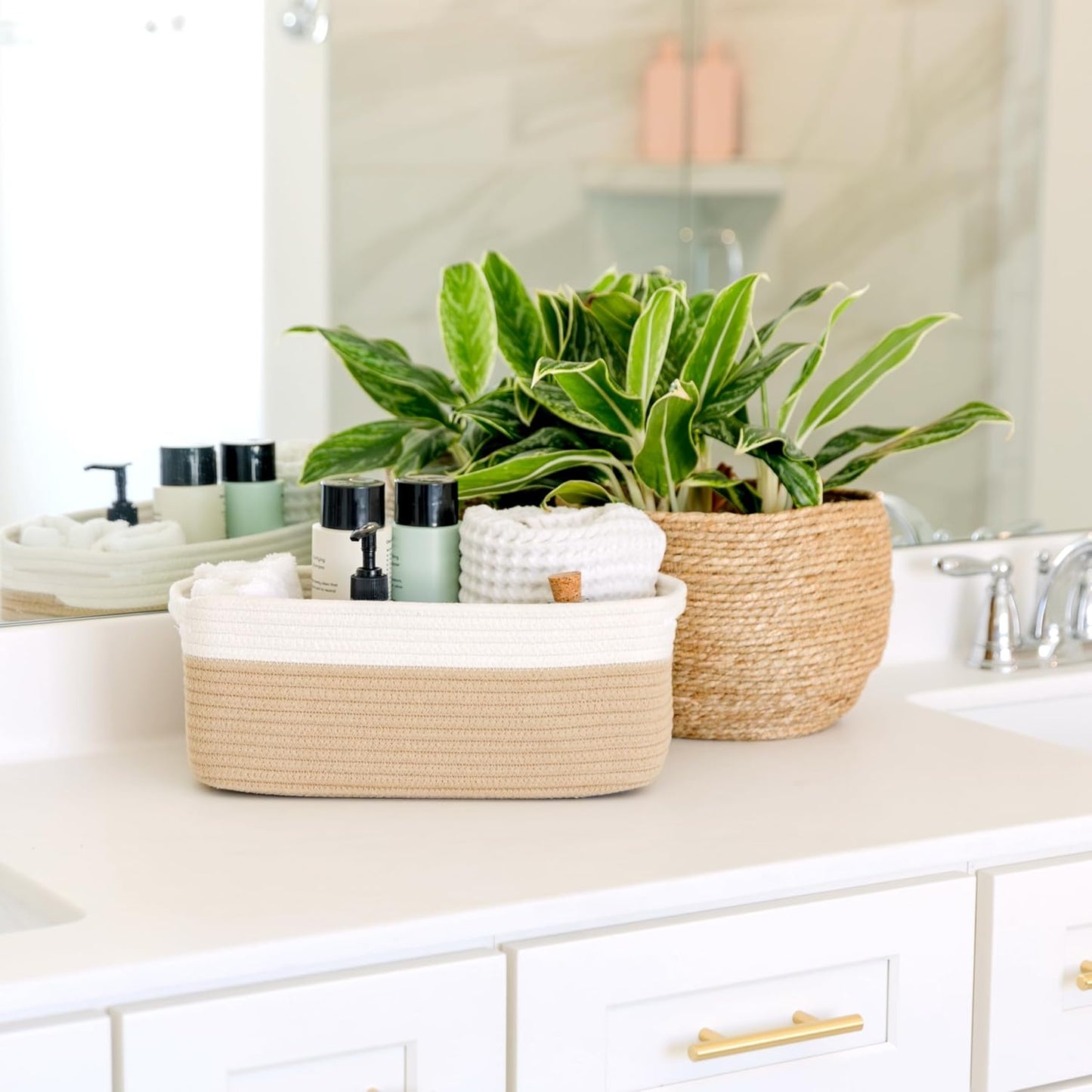 NaturalCozy 13.5”x8.5”x5.5” Storage Baskets for Shelves 3 Pack | Cotton Rope Woven Small Baskets for Organizing | Small Storage Bins for Nursery, Bathroom, Closet, Cube Shelf, Decorative, Gift