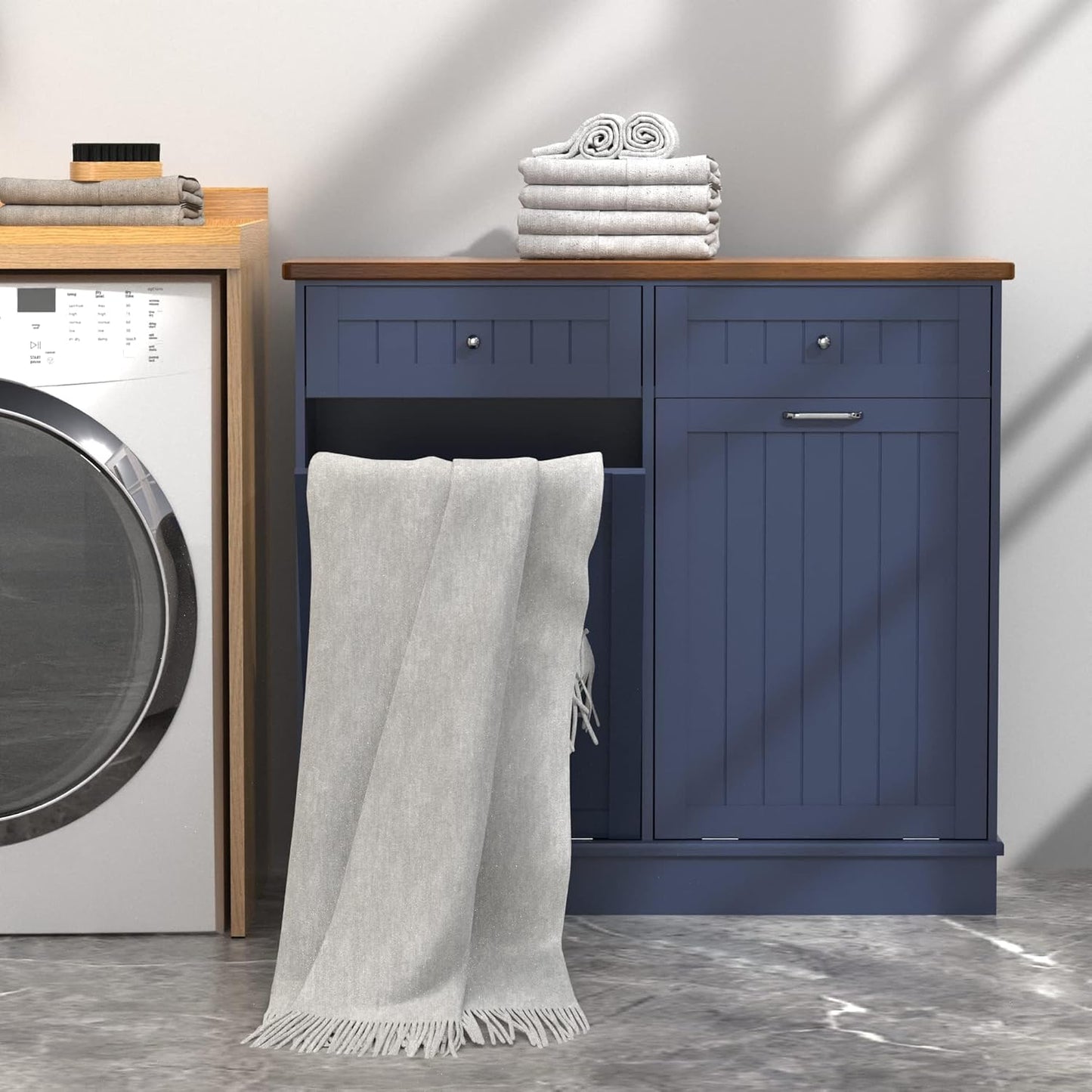 Betterhood Tilt Out Trash Cabinet 10 Gallon Wooden Free Standing Laundry Sorter Cabine,Recycling Cabine with Hideaway Drawer,Tilt Out Trash Cabinet Can Bin Kitchen