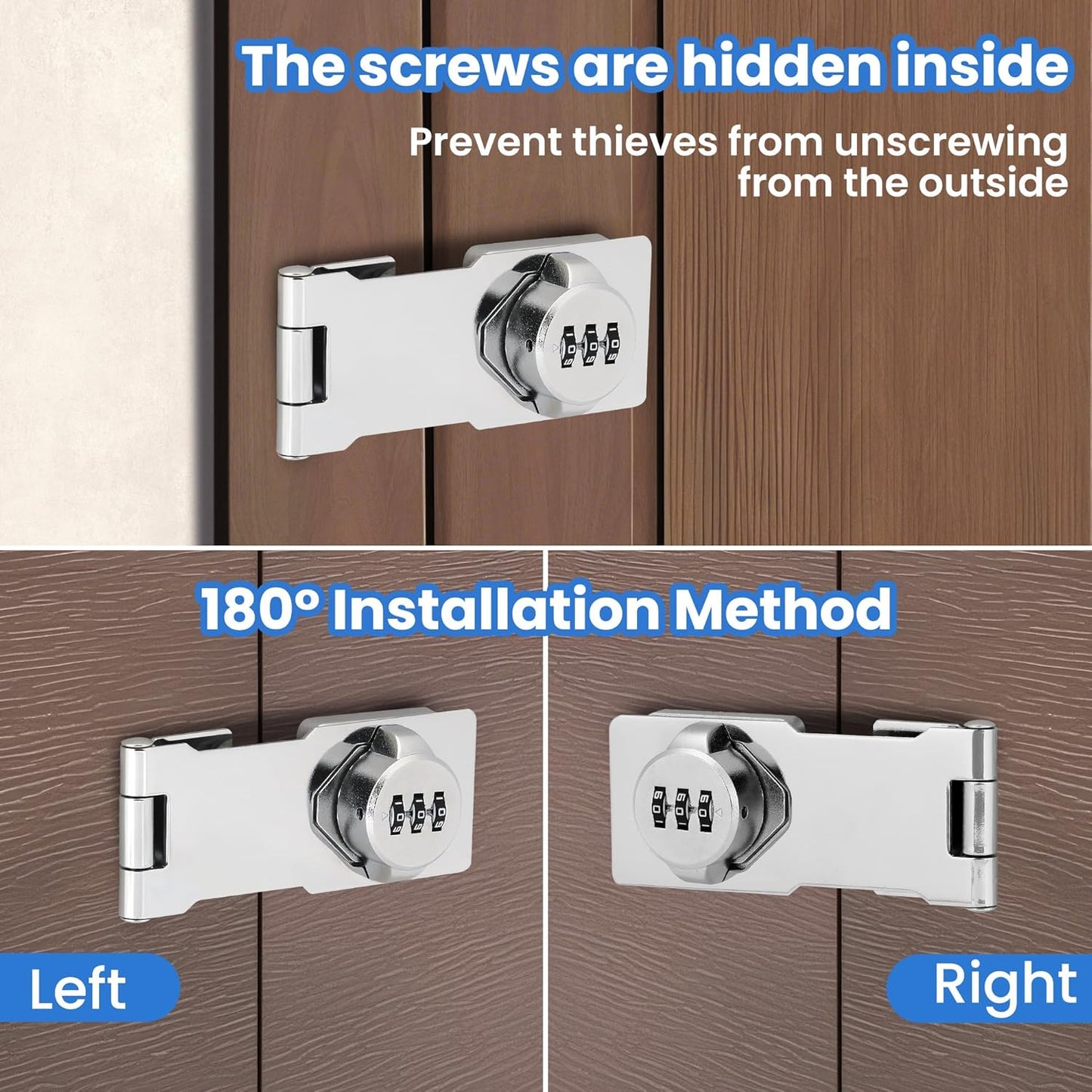 Keyless Cabinet Lock with Combination Code - 3-Digit Password Hasp Latch Lock for Drawers, Bifold Closet Door and Double Sided Door (Silver, 4.5 Inch)