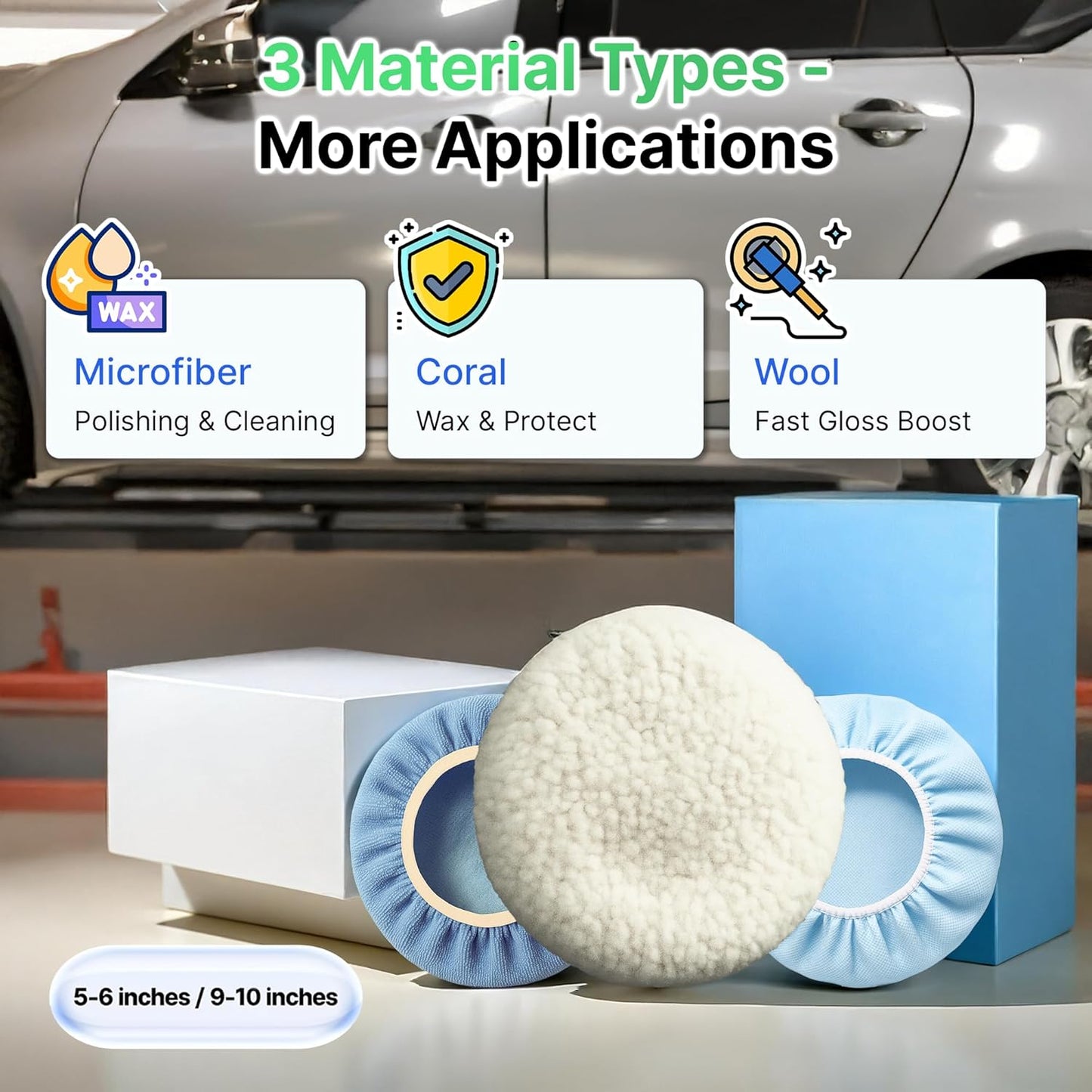 6 Pack Buffing Pads, Polishing Pad Covers, Microfiber & Wool for 5–6 Inch Buffer Polisher; Car Buffer Accessories for Car Detailing Kit; Wax, Polishing Compound & Polish Finishing, Durable Set