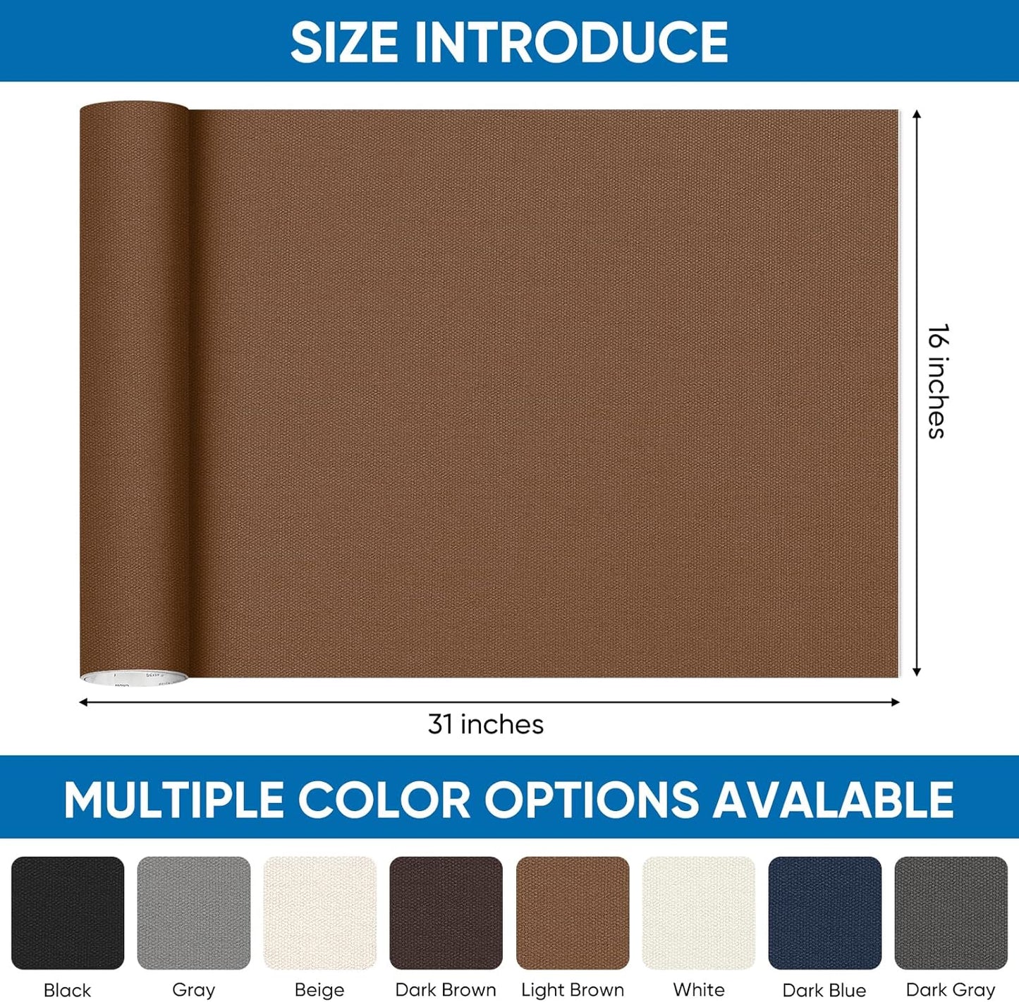 Oversized Canvas Patch 16 "x31, Self-Adhesive Waterproof Canvas Patch Set for Repairing Tents, Couch, Boat Covers, Camping Chairs, Awnings, Car Seats.(Brown)