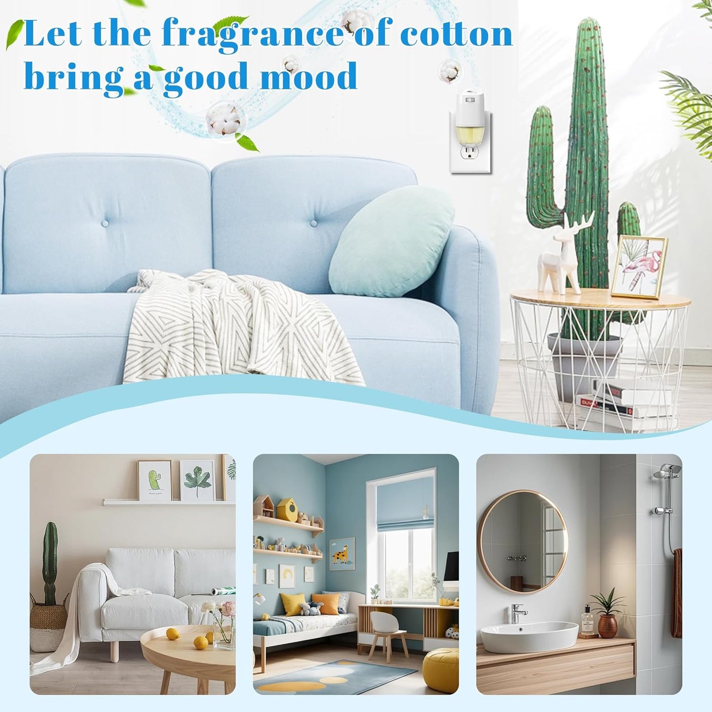 LASENTEUR Plug in Scented Oil Refill, 6 ct, Cotton Scent Long-Lasting Natural Fragrance for Home, Bathroom Bedroom Office, Compatible with Airwick, Compatible with Glade