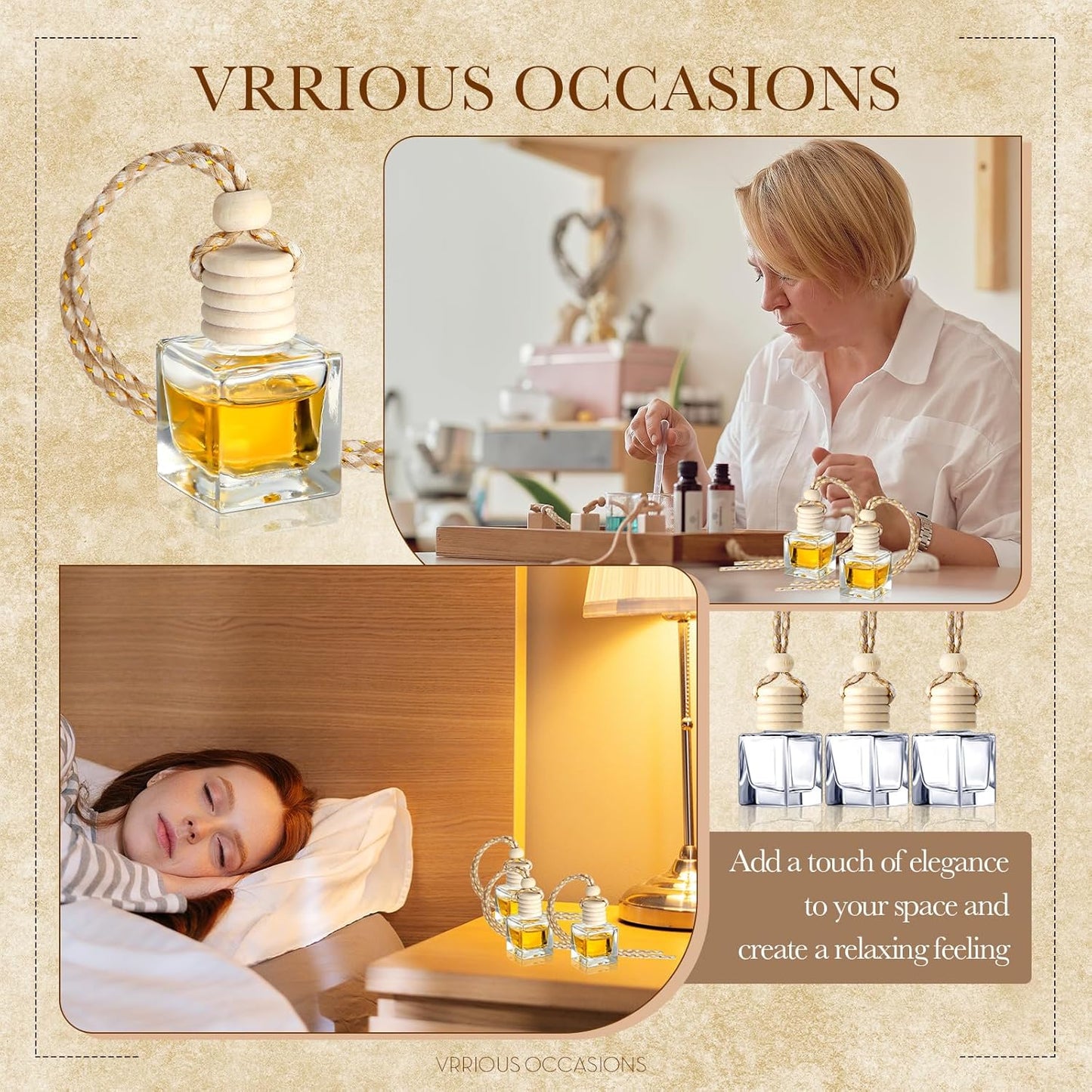 BBTO 50 Pcs Hanging Car Air Freshener Car Diffuser Bottles Empty Glass Perfume Bottle Freshener Diffuser Bottle Pendant for Essential Oil Fragrance Aromatherapy Bottle Ornament(Cube)