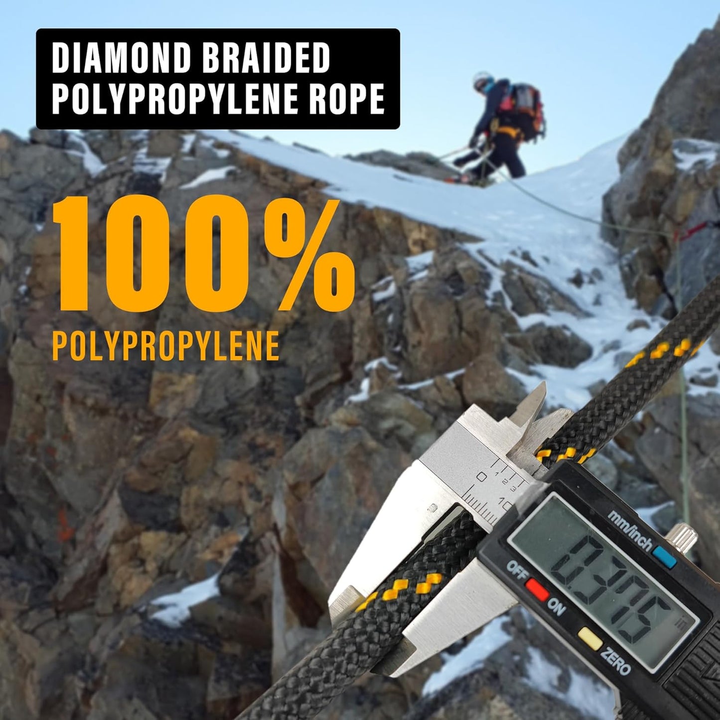 Diamond Braided Polypropylene Rope Nylon Rope Mix Thick Heavy Duty Ropes 3/8'' 50ft High Strength Perfect for Clothesrope Camping Hiking and Other Outdoor Activities Black